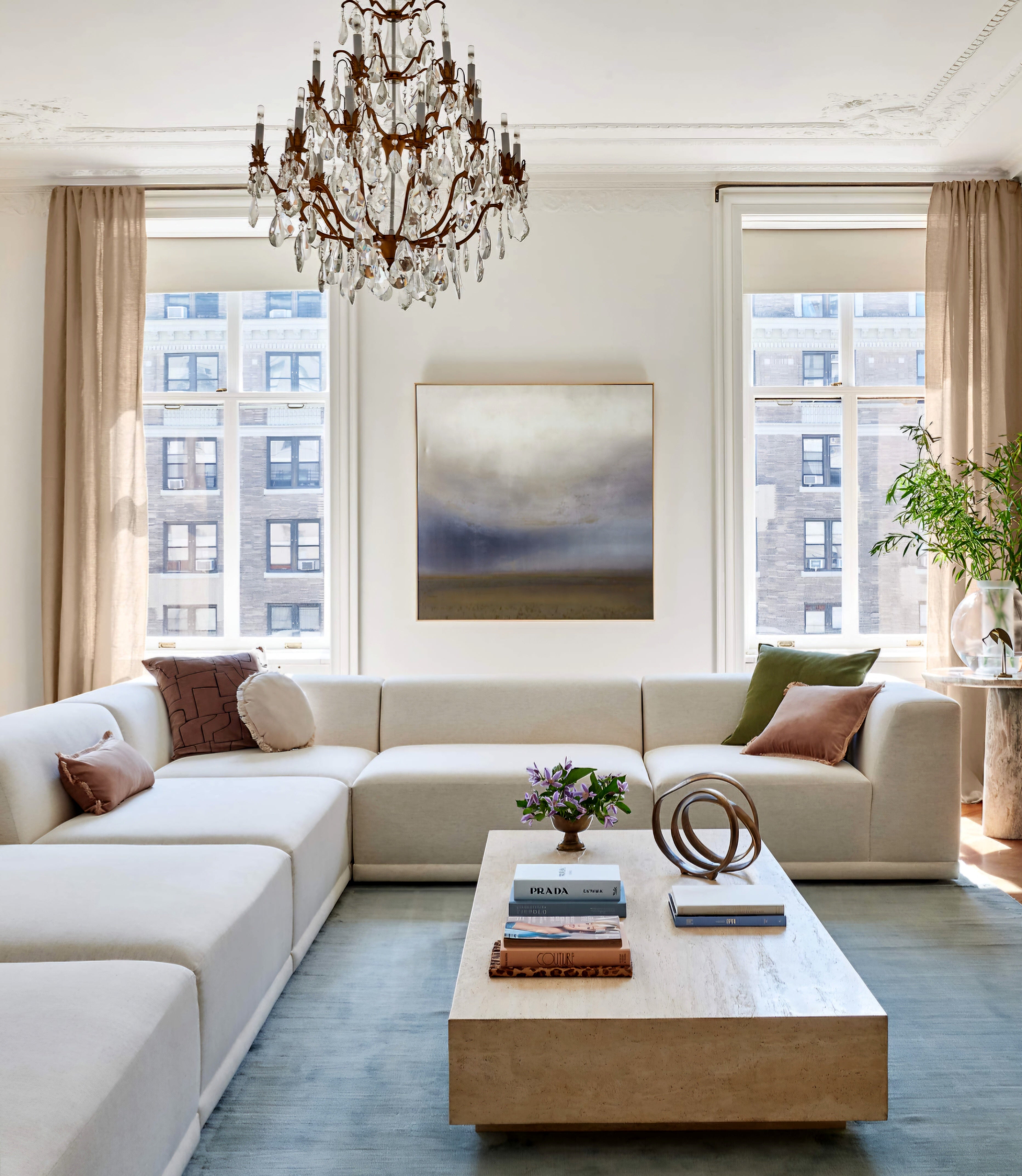 THE ONE × Faible — 4-Piece L-Shaped White Performance Linen Standard Depth Sectional Sofa with Left Arm