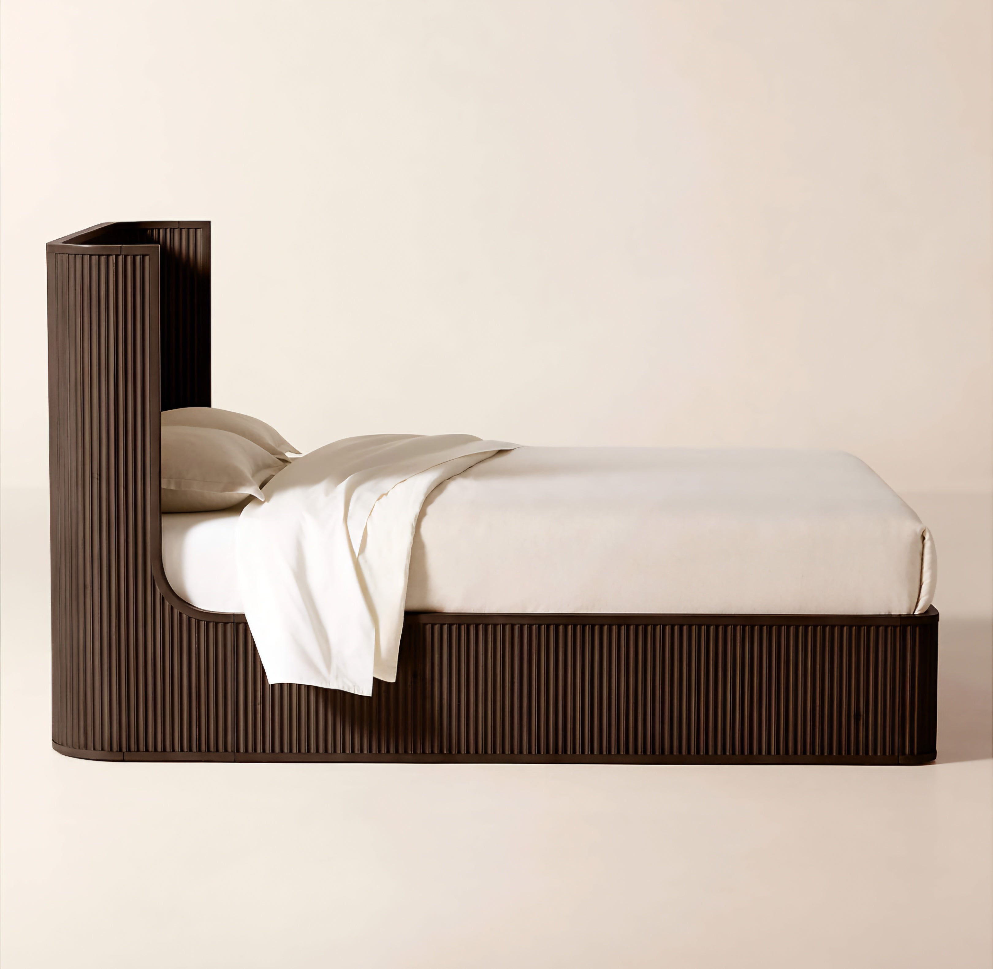 THE ONE × Davison — Fluted Dark Brown Wood Queen Bed