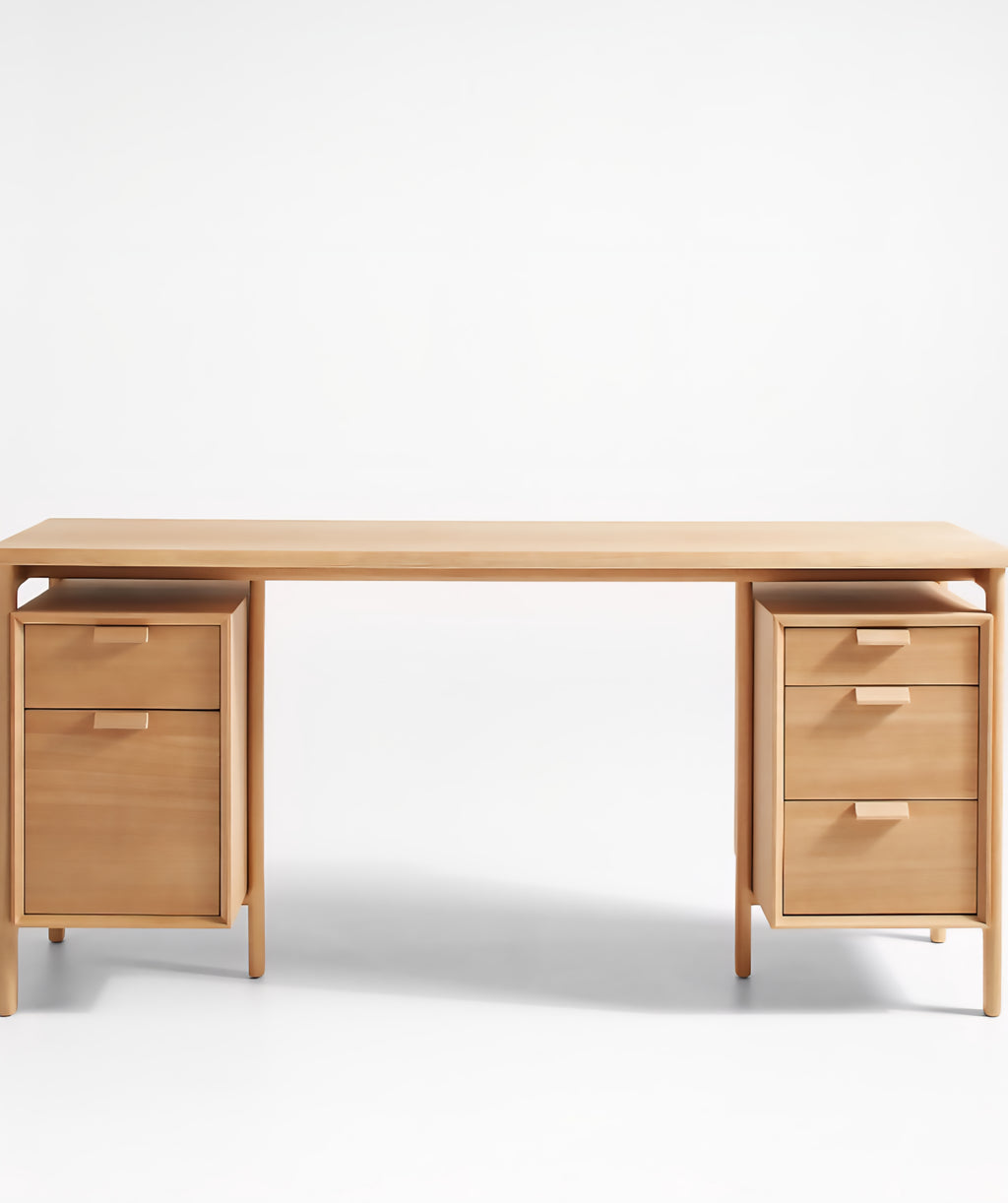THE ONE × Elias — Natural Elm Wood Desk with File Cabinet (66")