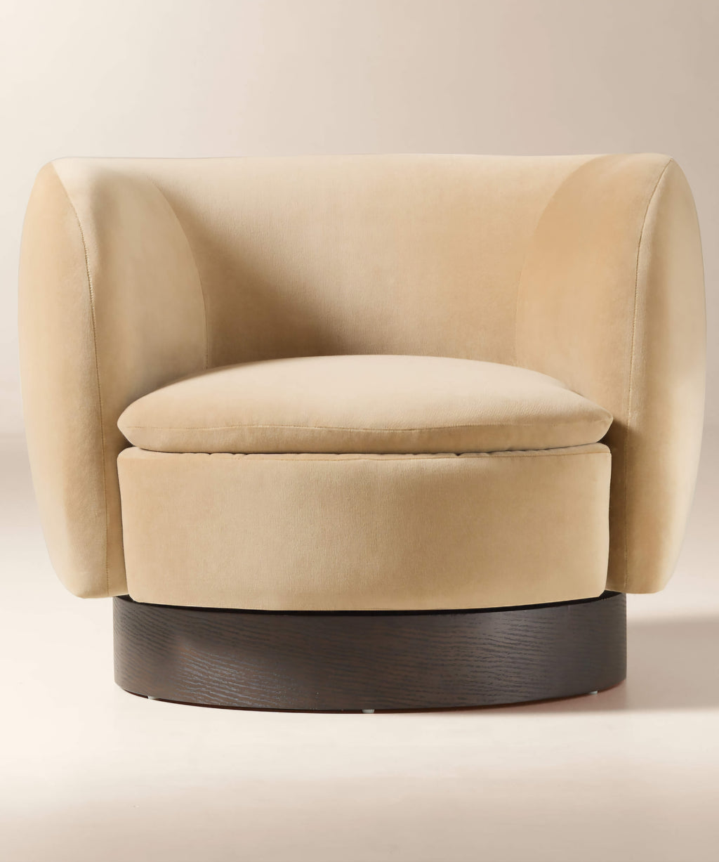 THE ONE × Muir — Taupe Velvet Swivel Chair