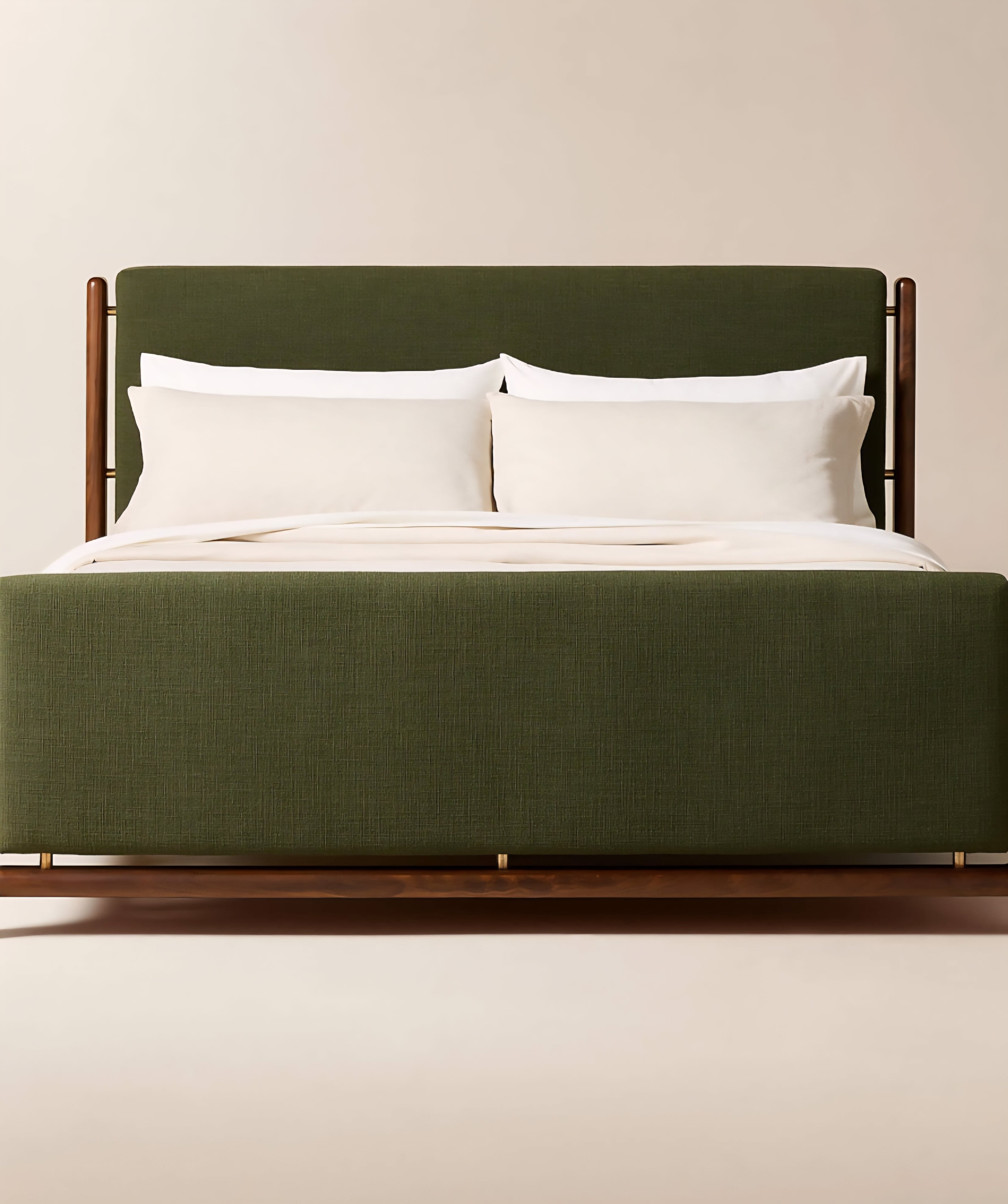 THE ONE × Tavola — Walnut and Warm White Upholstered Queen Bed