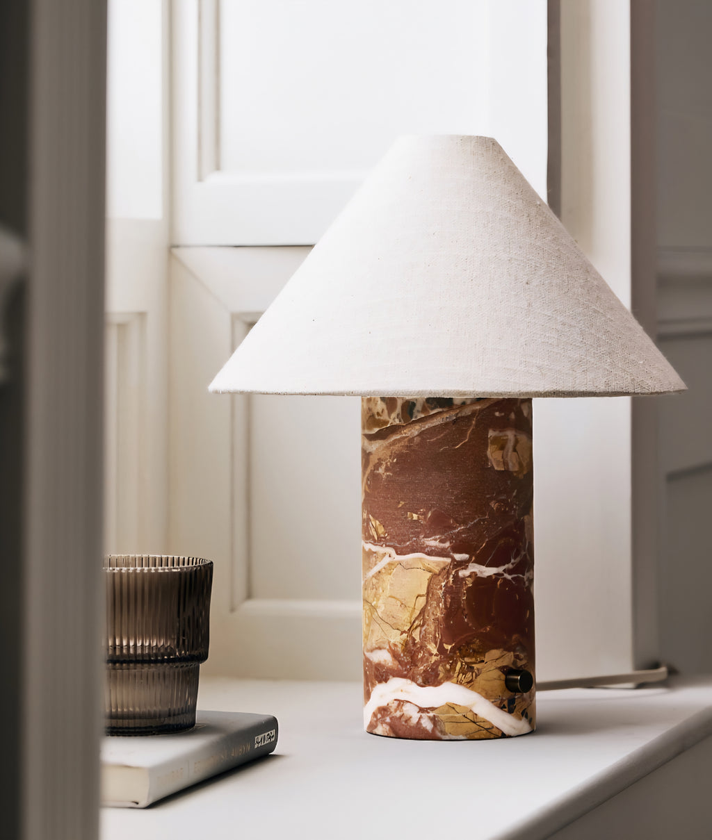 THE ONE × Chez — Red Marble Mini Table Lamp with Fabric Shade (14")