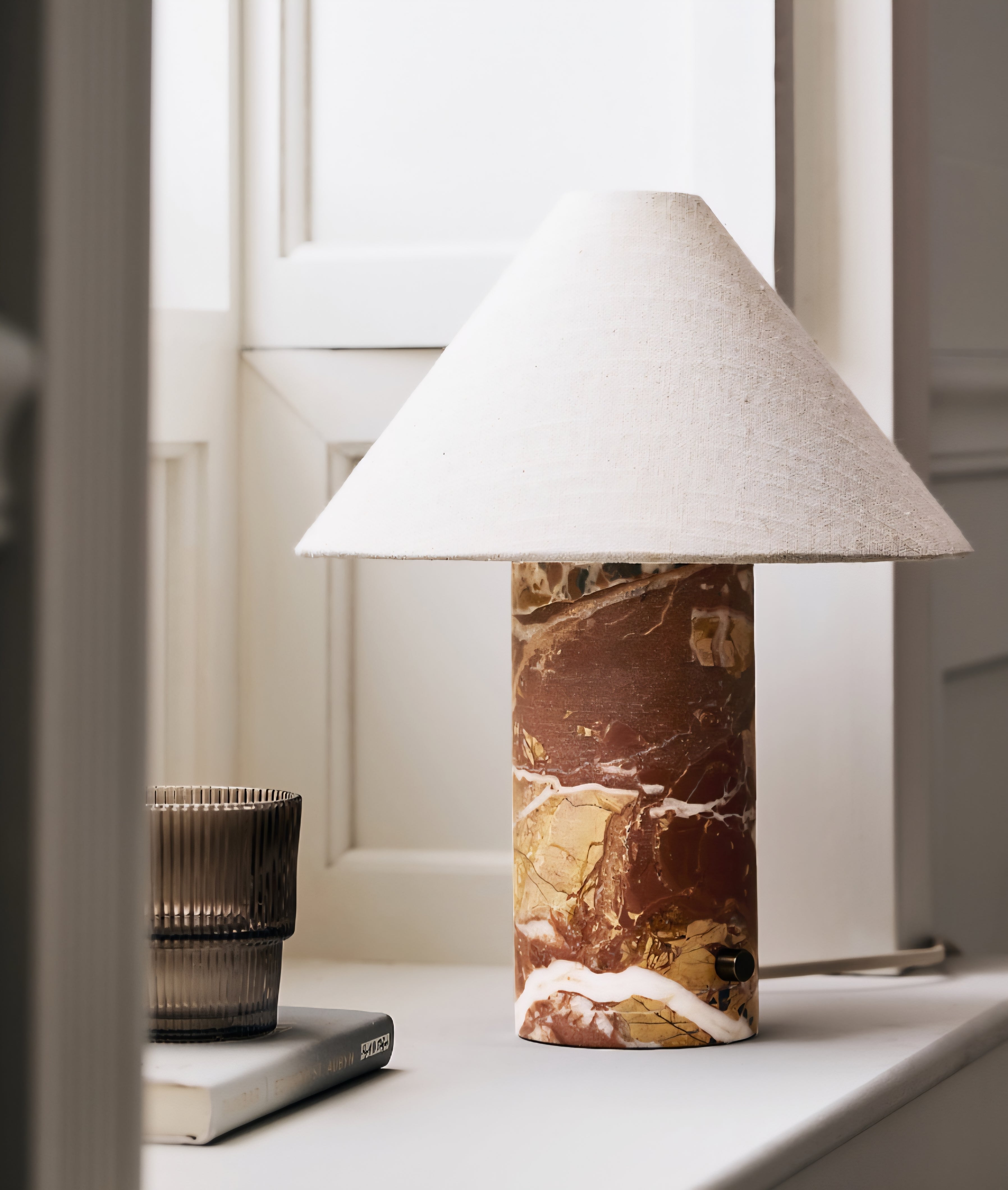 THE ONE × Chez — Red Marble Mini Table Lamp with Fabric Shade (14")