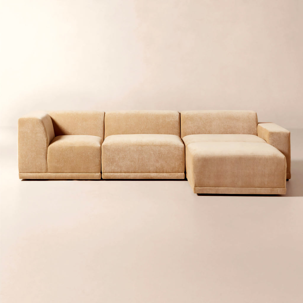 THE ONE × Faible — 4-Piece Modular Right-Arm Wheat Performance Velvet Standard Depth Sectional Sofa