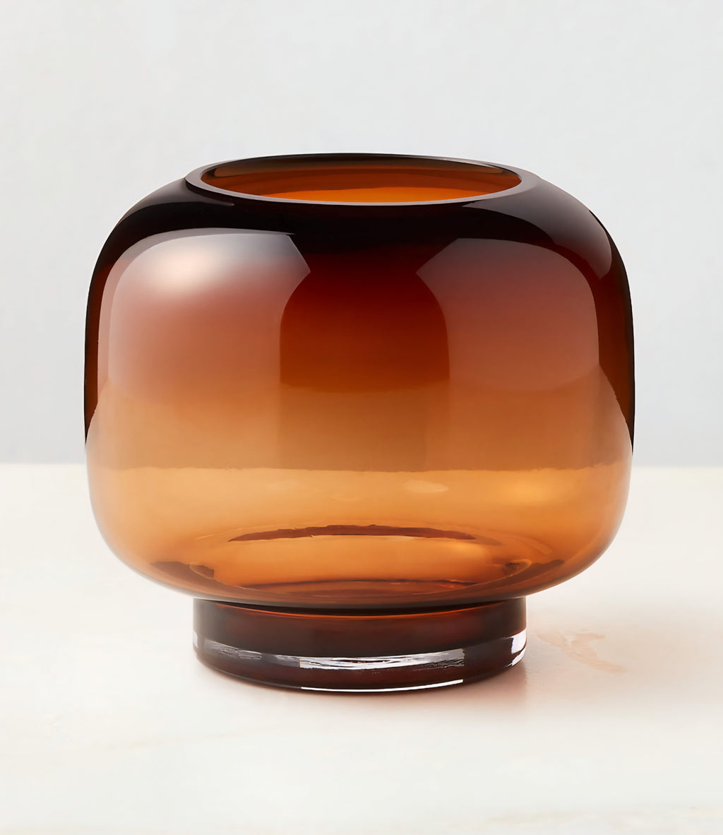 THE ONE × Coco — Round Smoked Amber Glass Hurricane Candle Holder