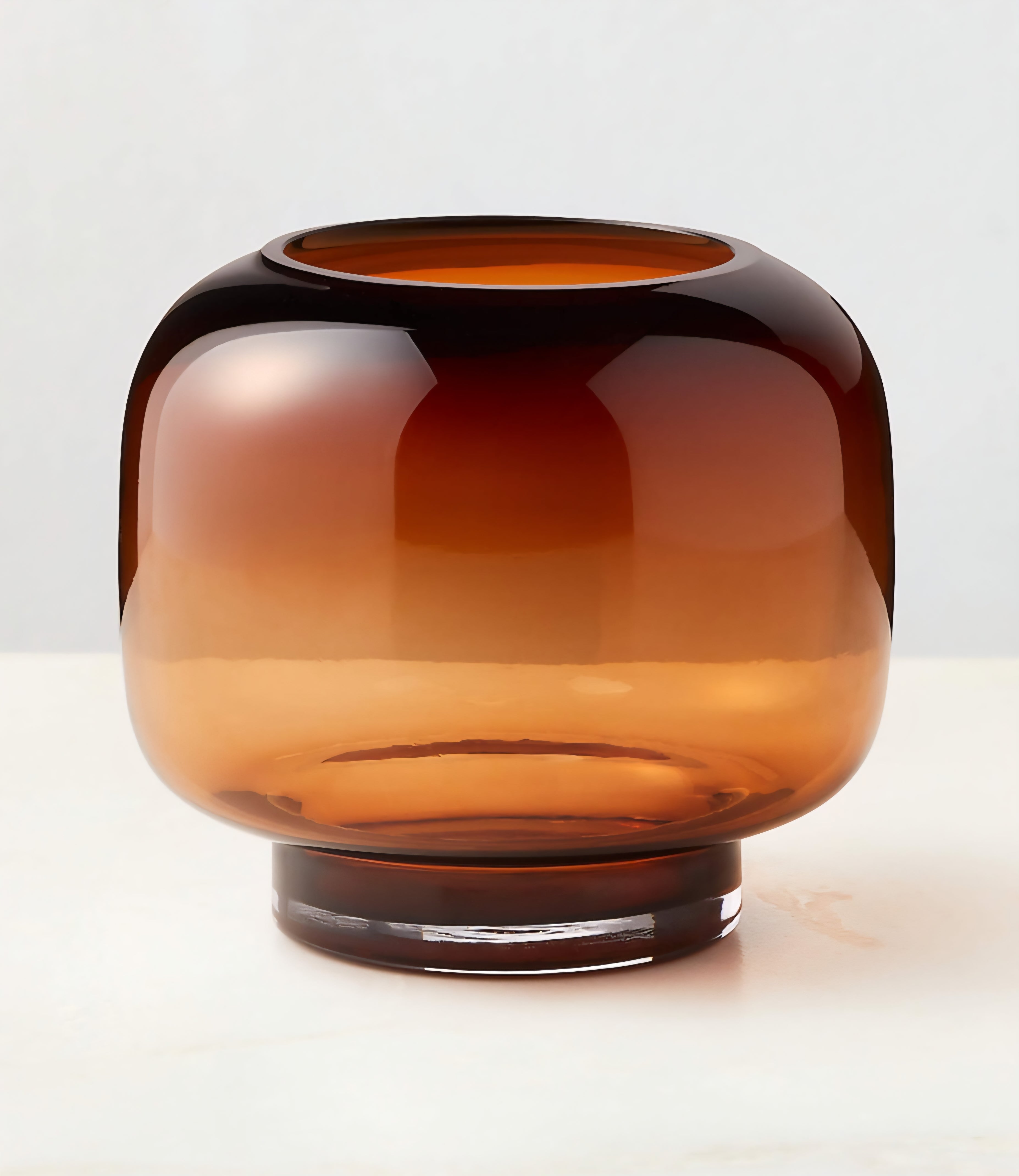 THE ONE × Coco — Round Smoked Amber Glass Hurricane Candle Holder