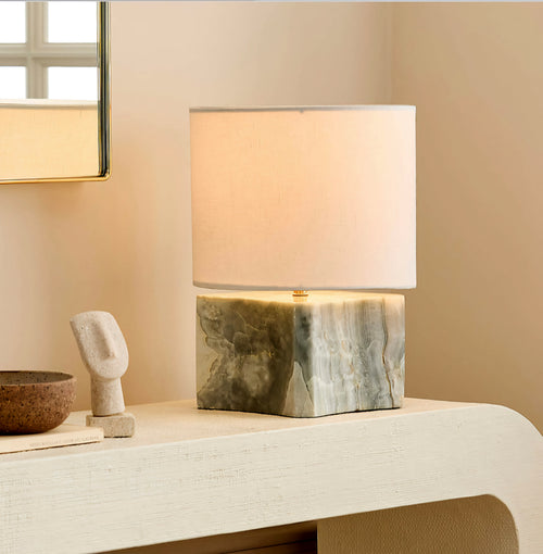 THE ONE × Anelle — Petite Blue Onyx Table Lamp with Linen Shade