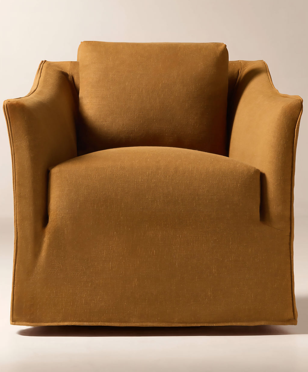 THE ONE × Bristol — Cognac Slipcovered Performance Linen Swivel Chair