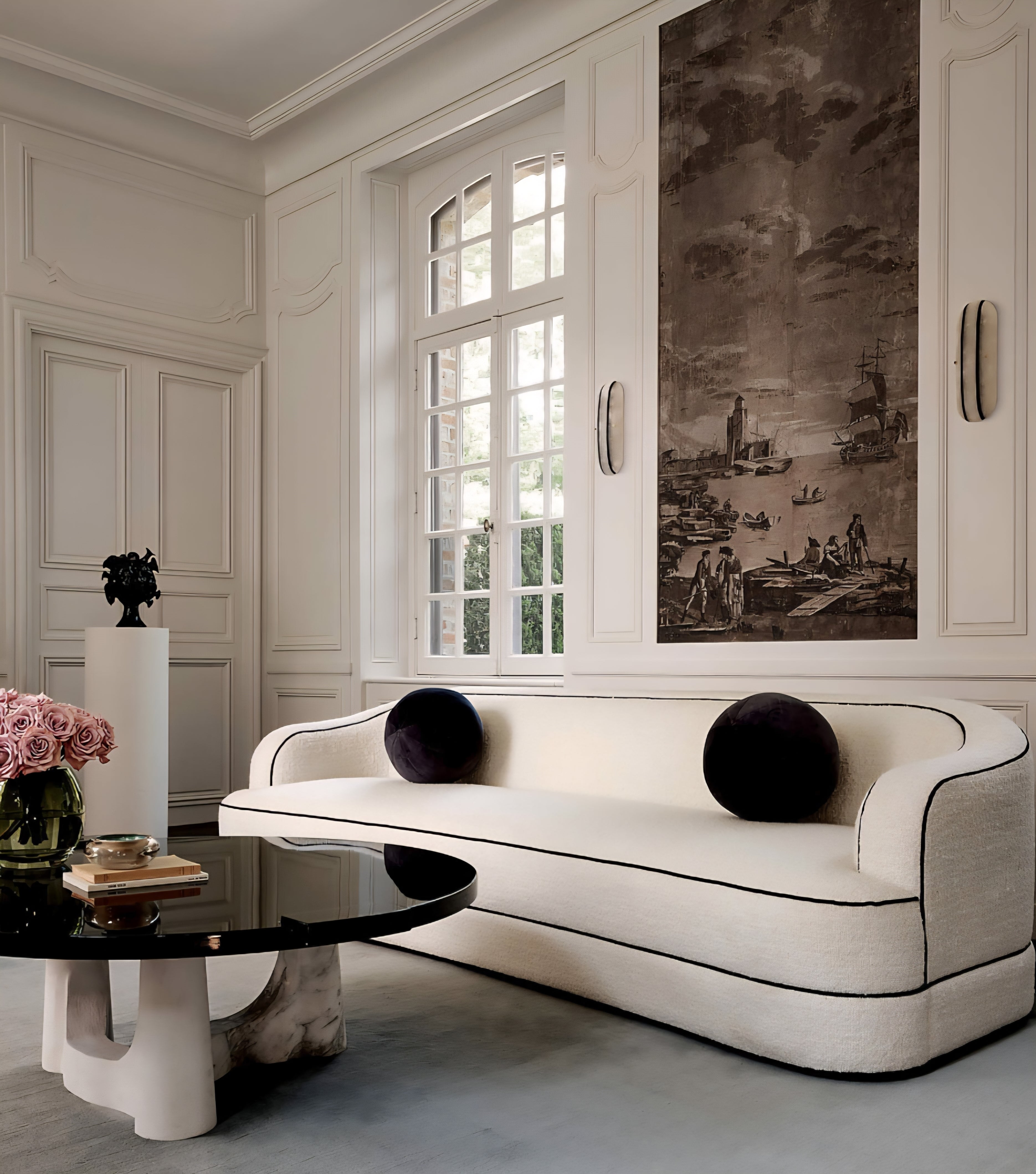 THE ONE × Mylene — Black and White Boucle Curved Sofa by goop