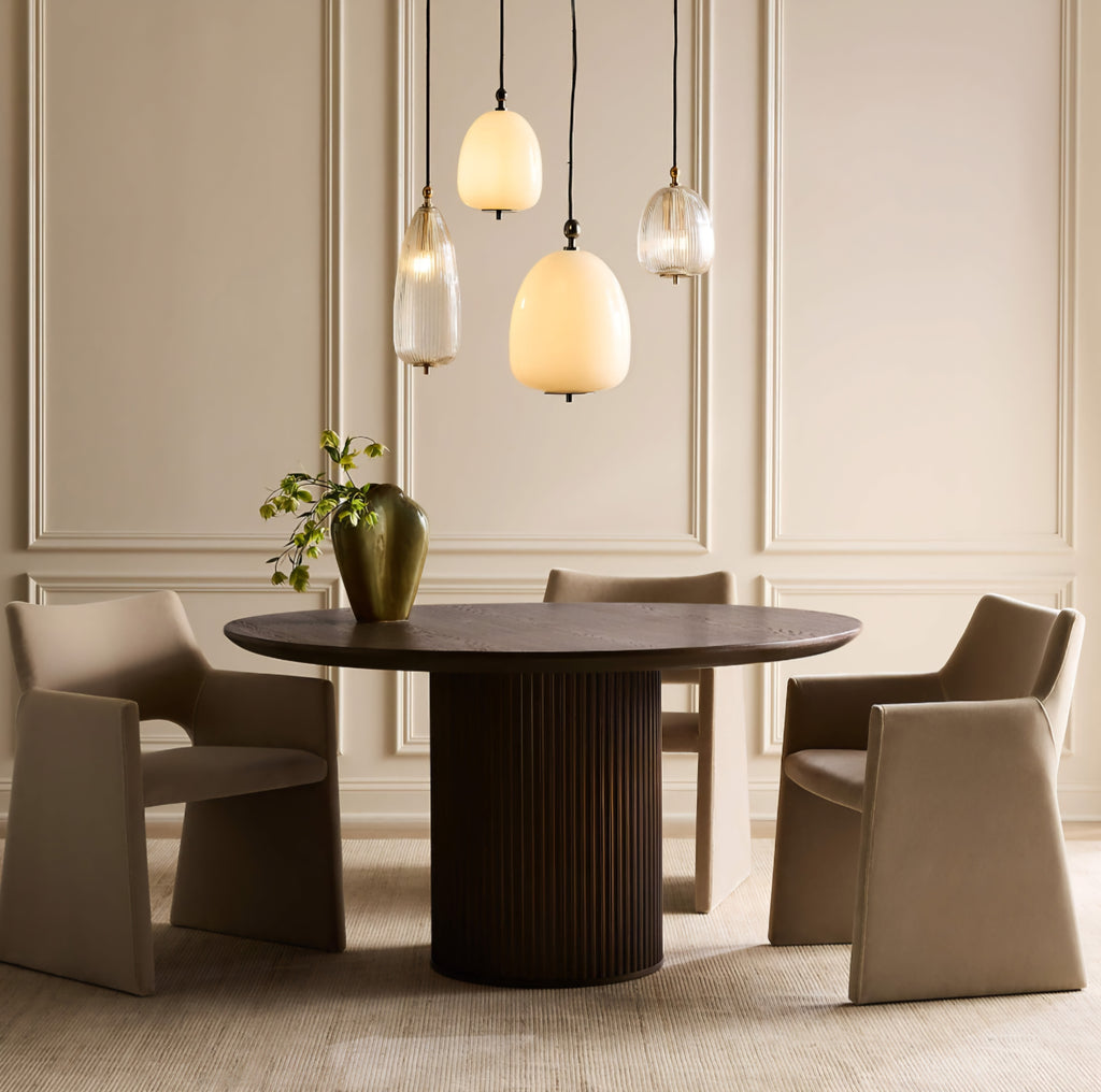 THE ONE × Davison — 55" Round Fluted Dark Oak Dining Table