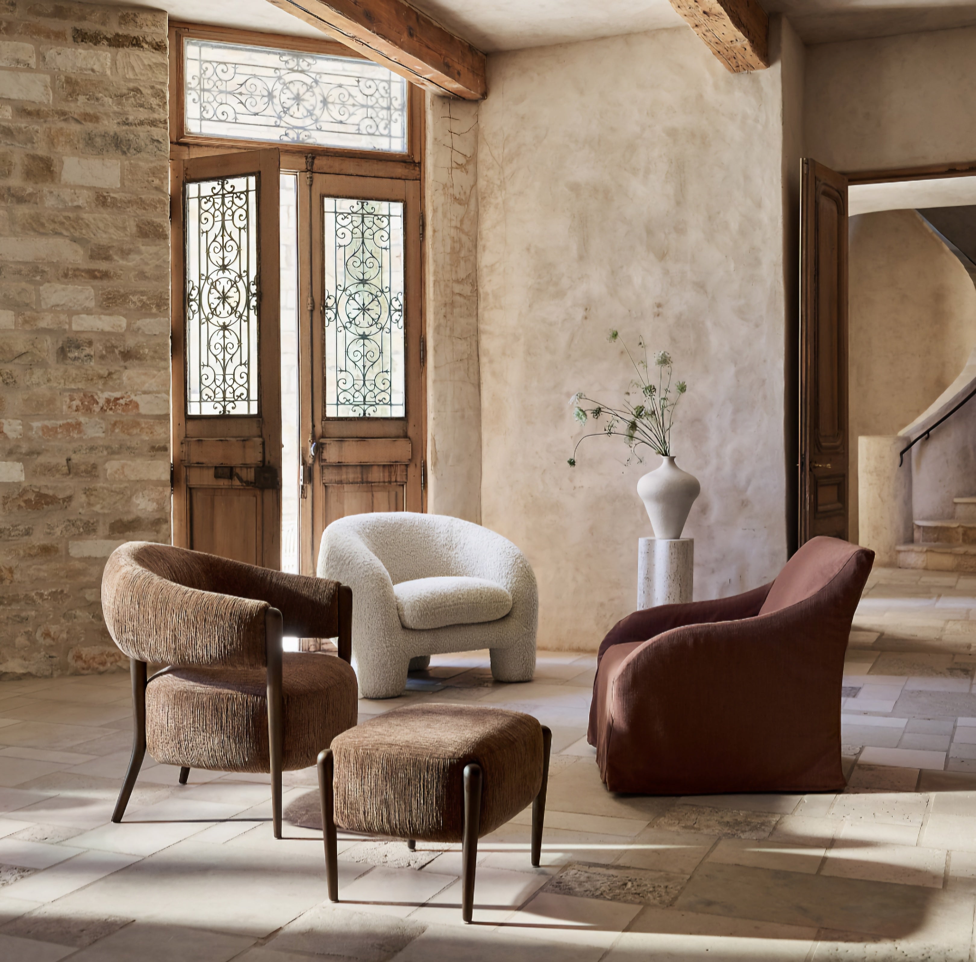 THE ONE × Santi — Wood Accent Chair with Ottoman