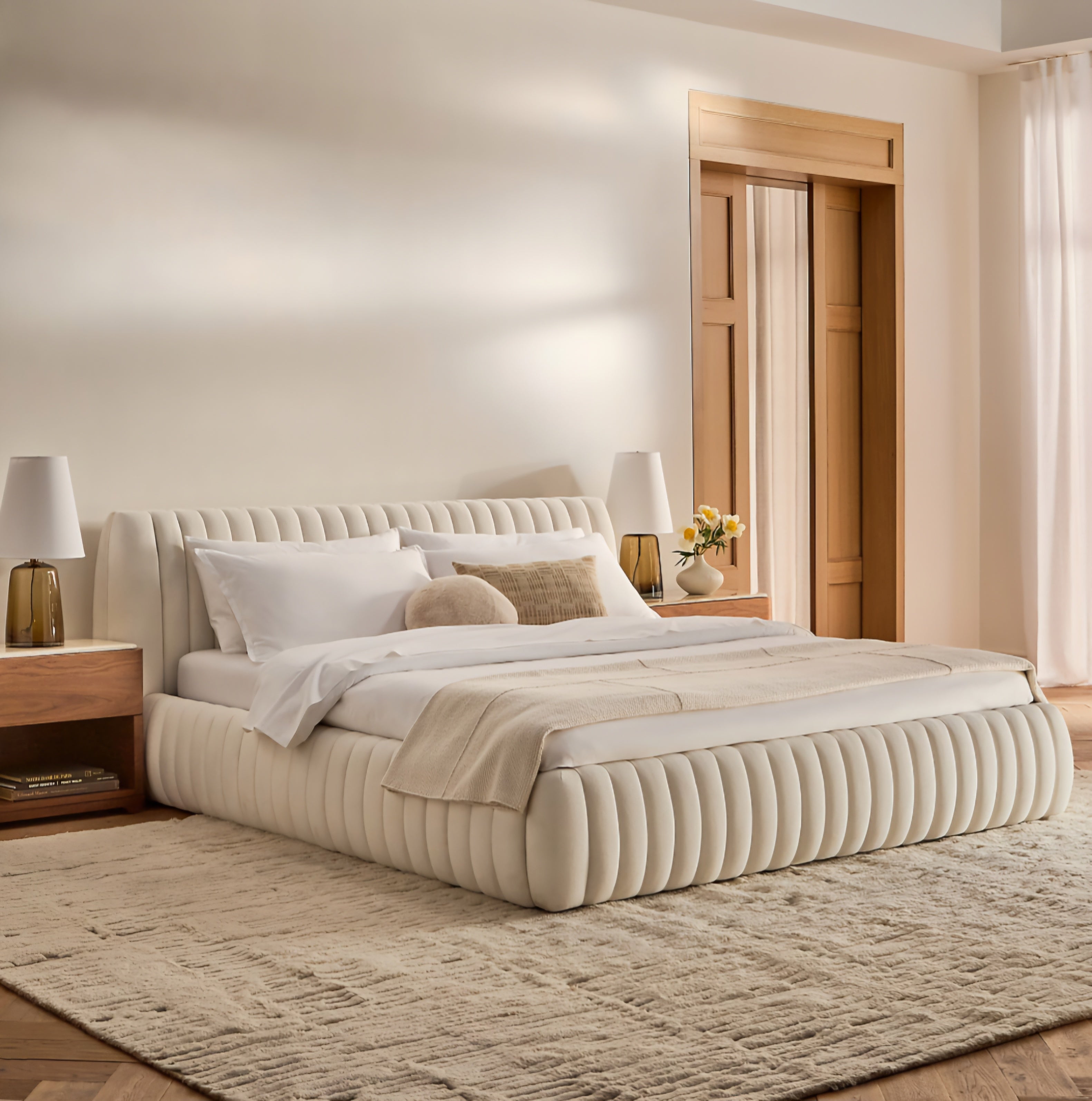 THE ONE × Wolcott — Channeled White Performance Fabric King Bed