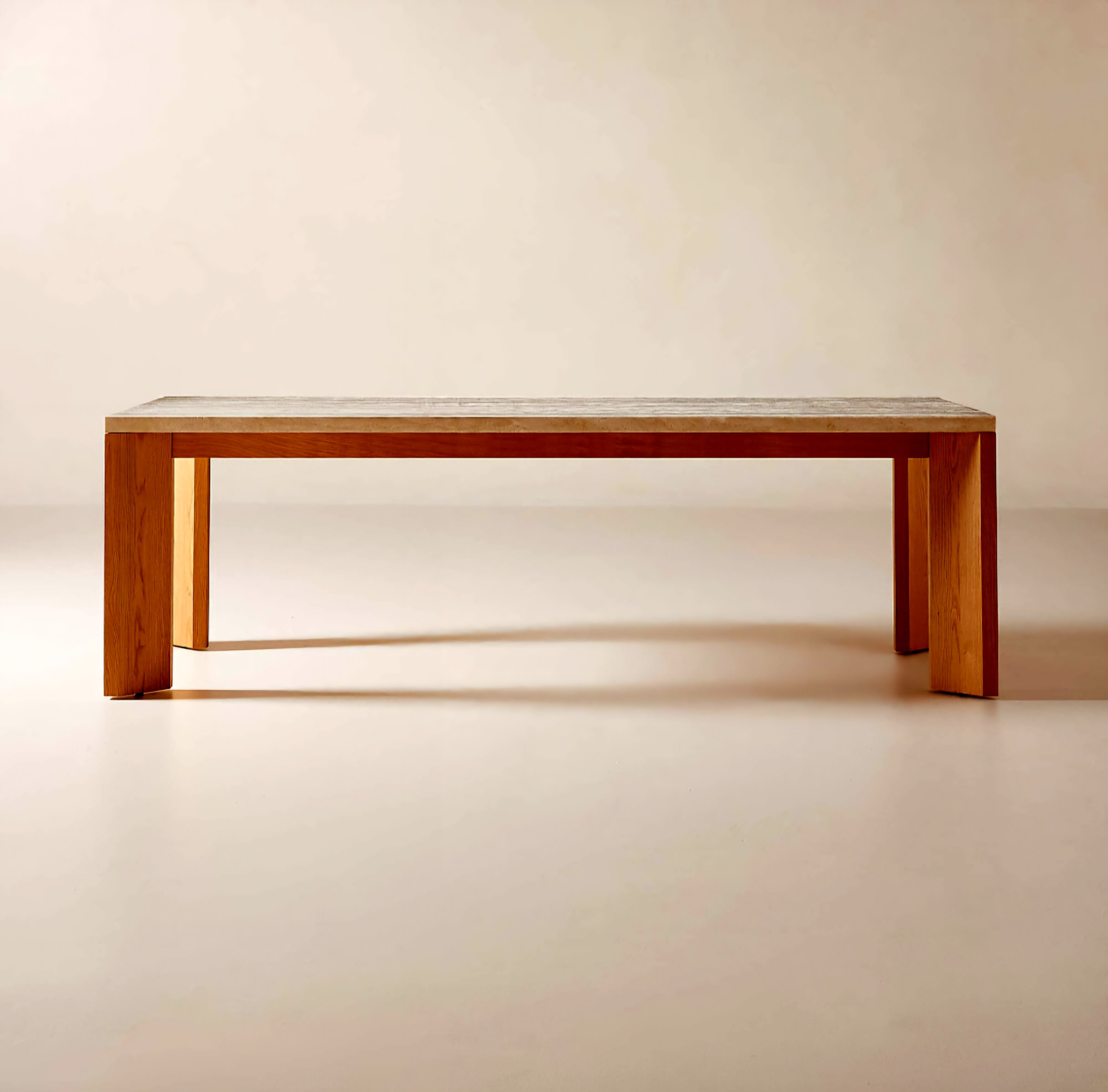 THE ONE × Sydney — Rectangular Travertine Dining Table with White Oak Legs
