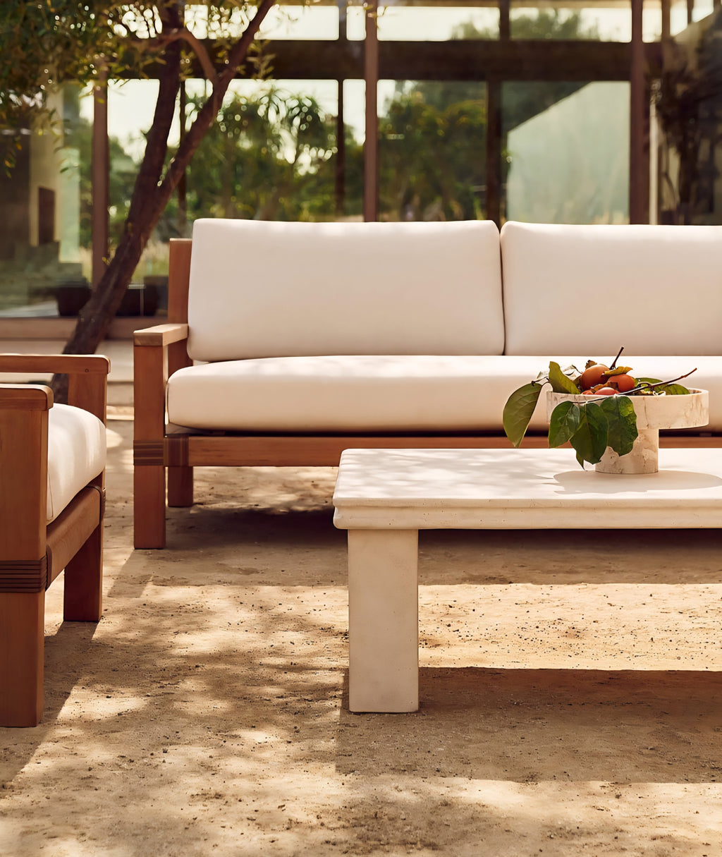 THE ONE × Oakley — Teak Outdoor Sofa with Ivory Sunbrella® Cushions (100")