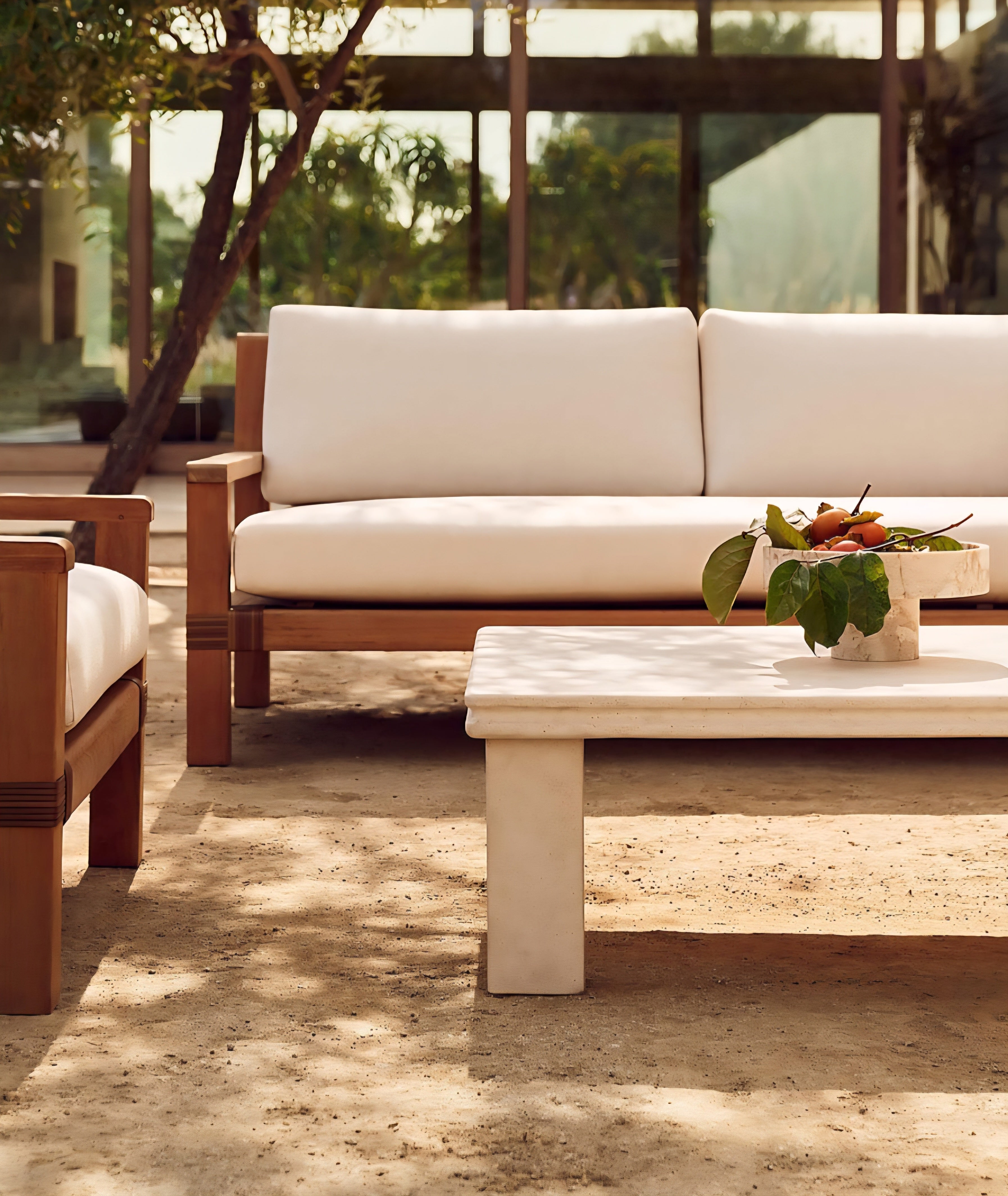 THE ONE × Oakley — Teak Outdoor Sofa with Ivory Sunbrella® Cushions (100")