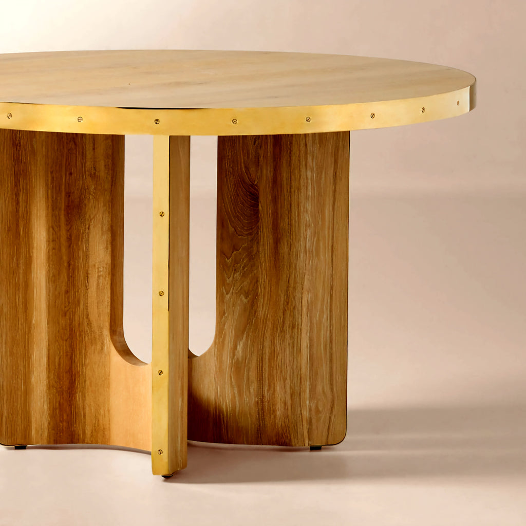 THE ONE × Albertine — Round Oak and Unlacquered Brass Dining Table
