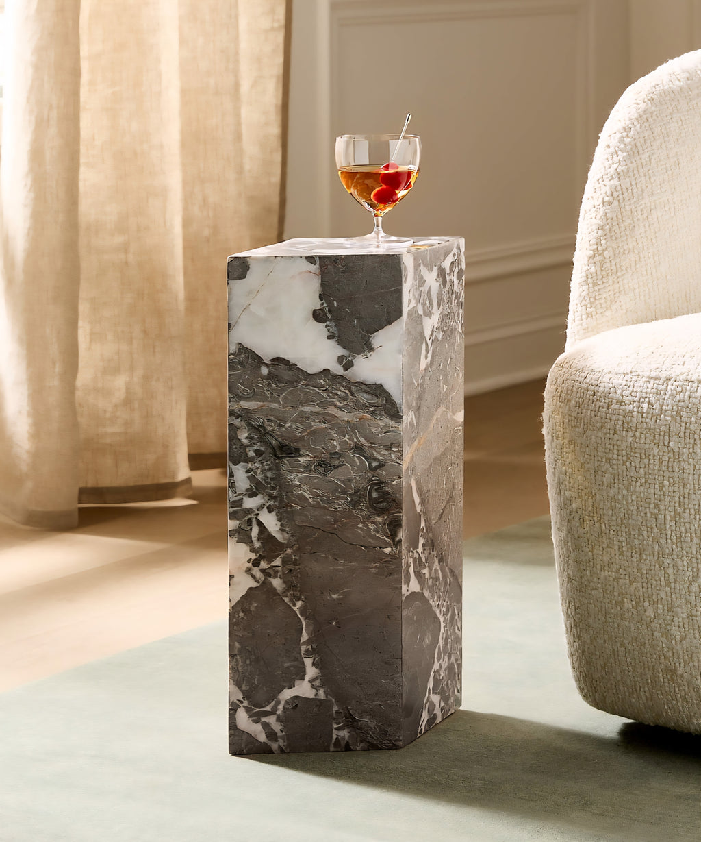 THE ONE × Saul — Grey Marble Drink Table