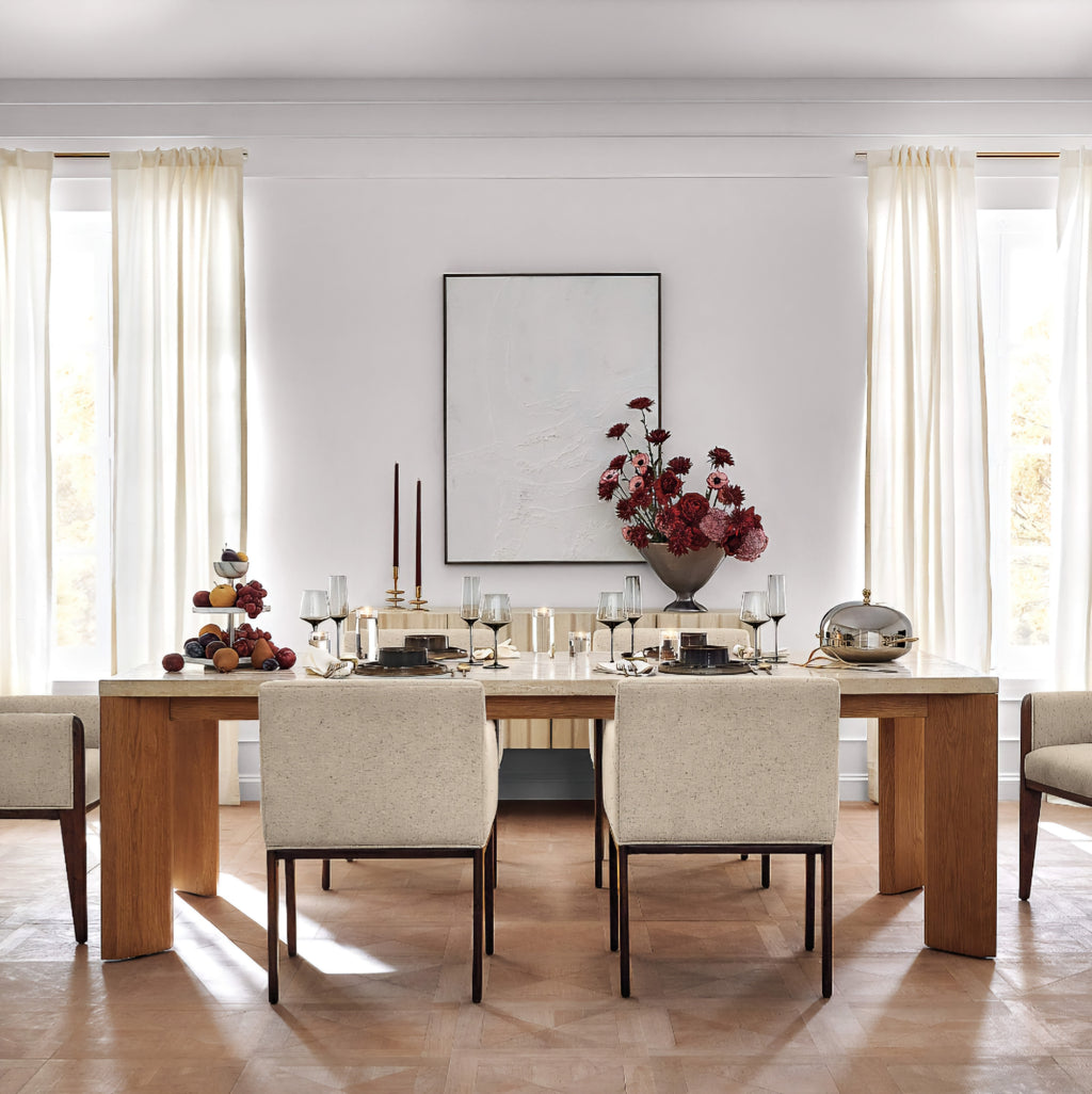 THE ONE × Sydney — Rectangular Travertine Dining Table with White Oak Legs