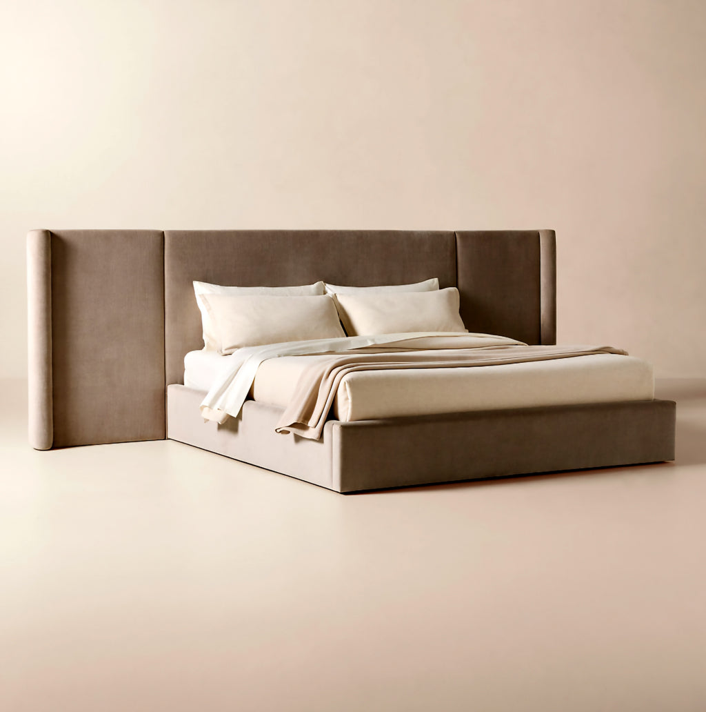 THE ONE × Abbott — Arctic Blue Velvet Upholstered Extended King Platform Bed