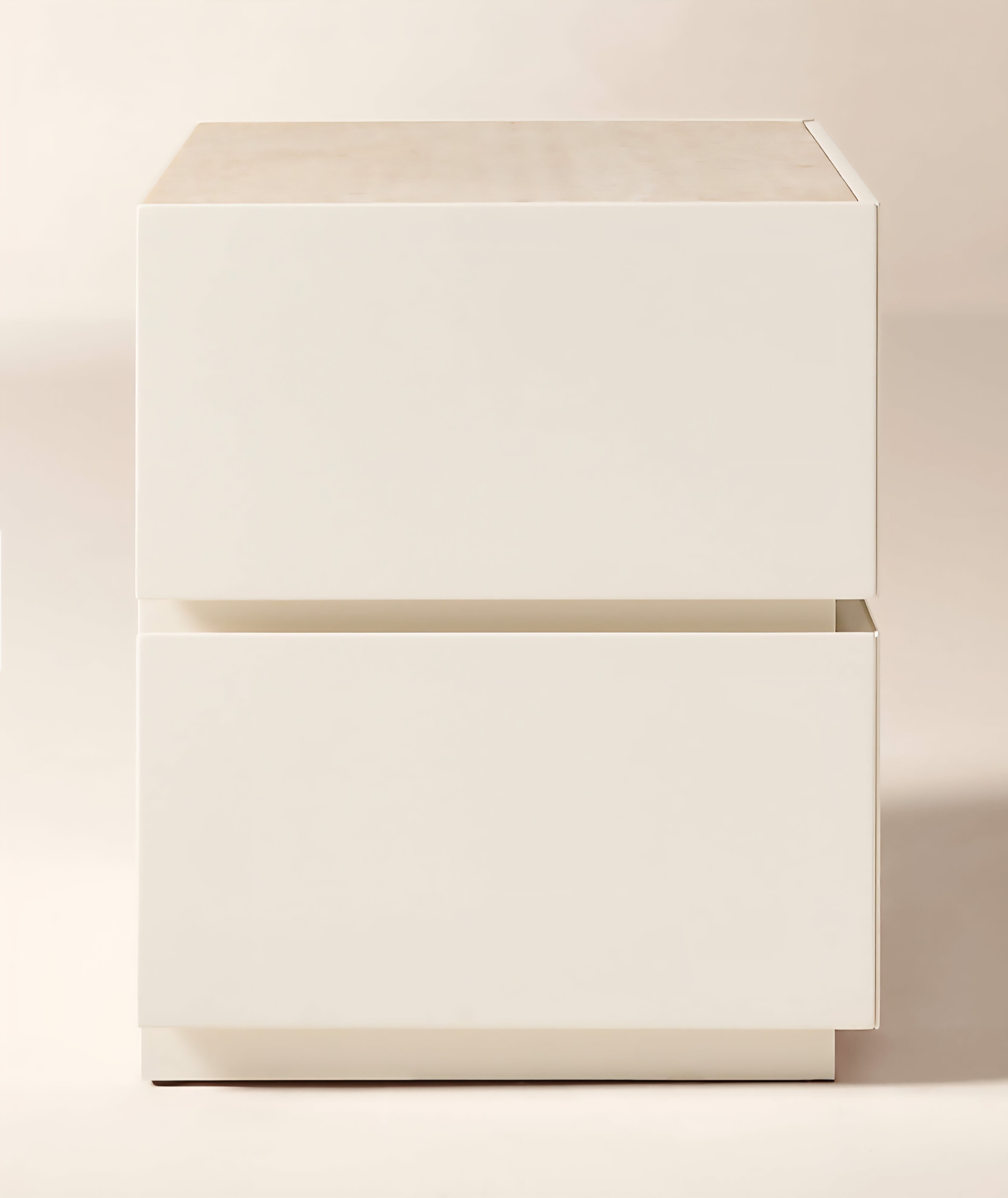 THE ONE × Dover — Warm White Lacquered Nightstand with Travertine Top
