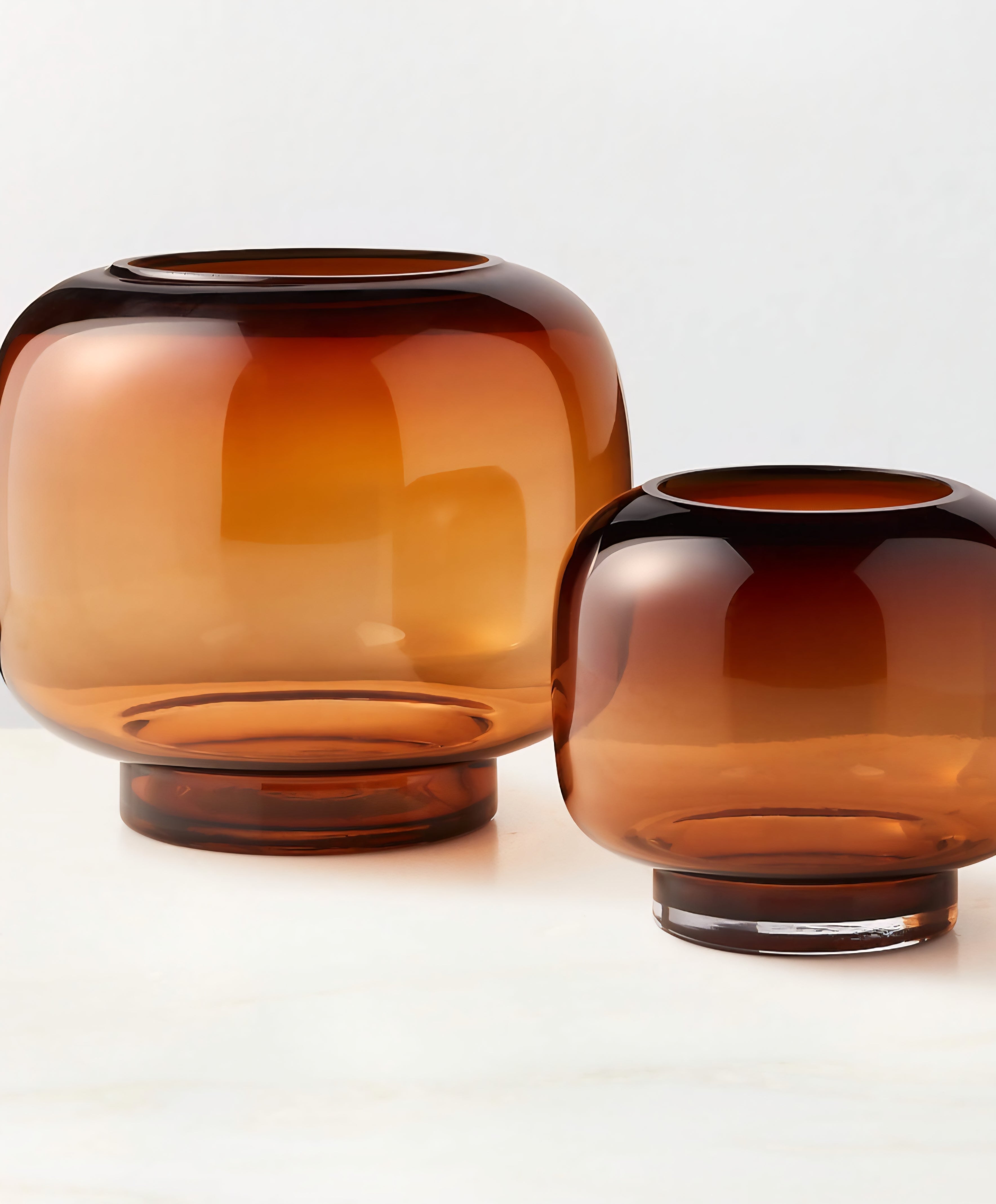 THE ONE × Coco — Round Smoked Amber Glass Hurricane Candle Holder