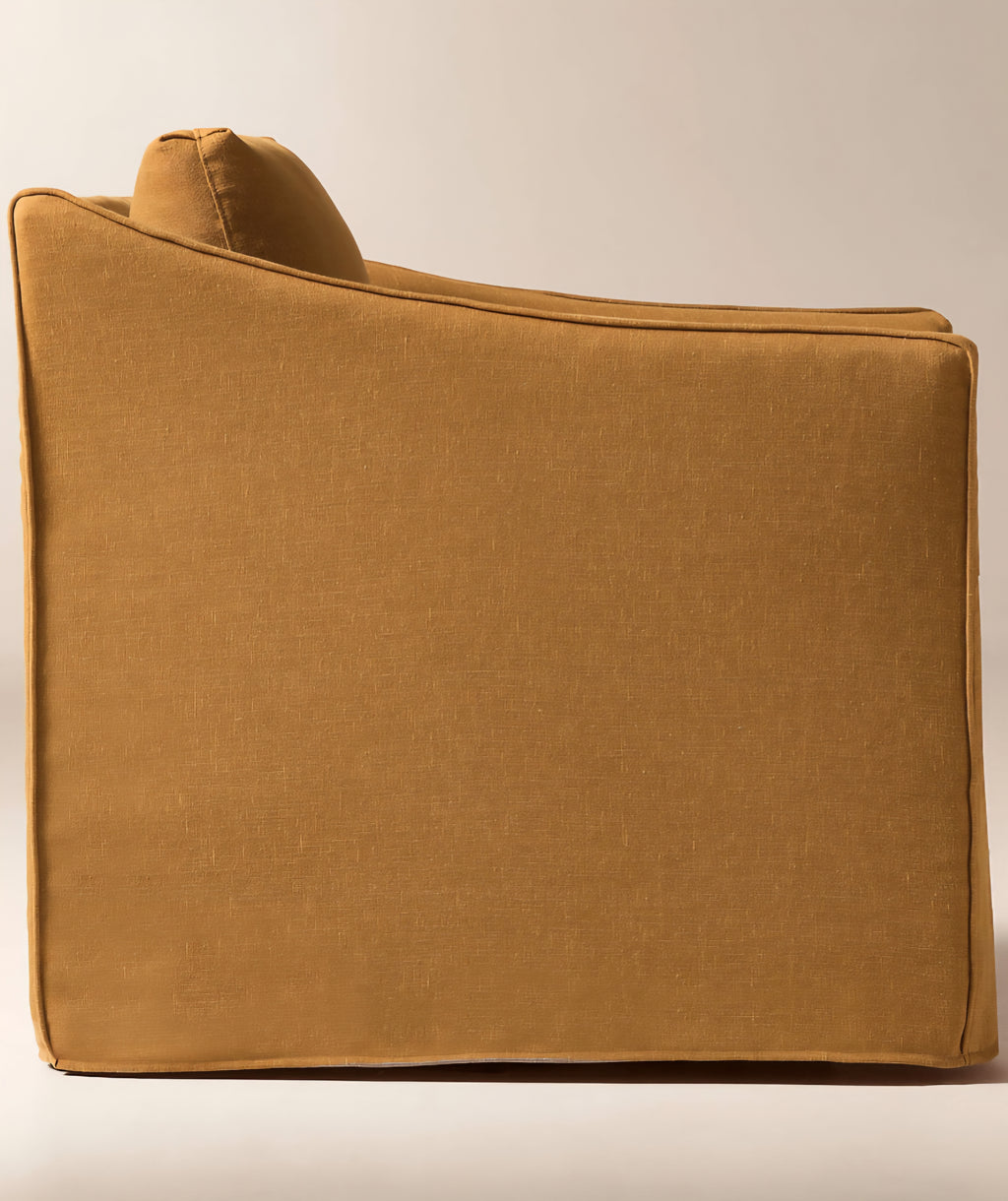 THE ONE × Bristol — Cognac Slipcovered Performance Linen Swivel Chair