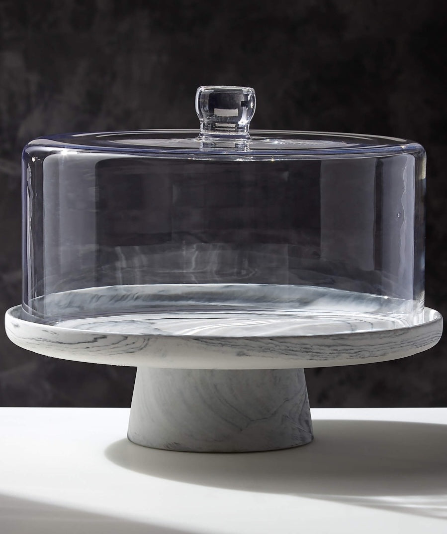 THE ONE × Swirl — Black and White Cake Stand with Glass Lid