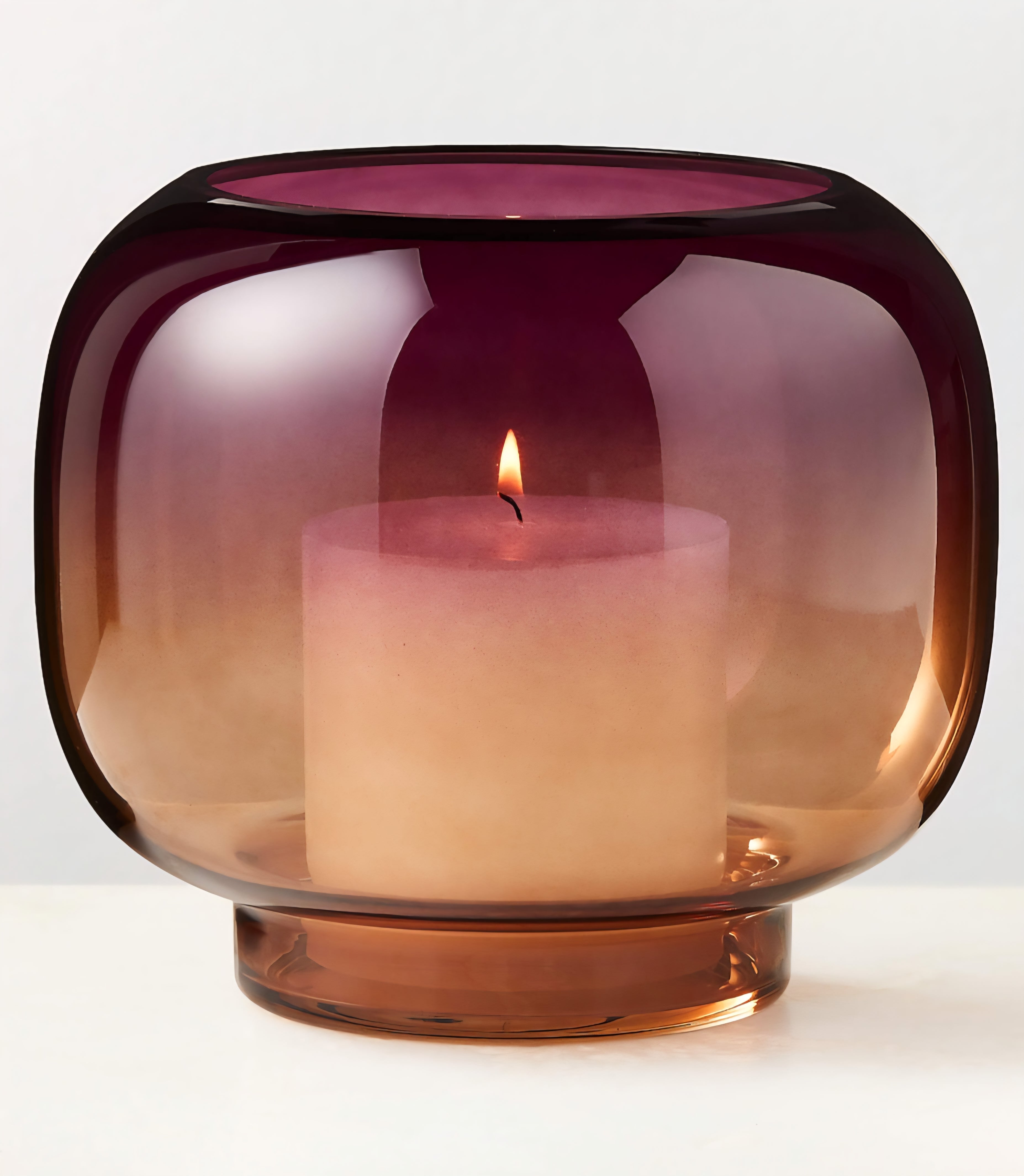 THE ONE × Coco — Round Smoked Amber Glass Hurricane Candle Holder