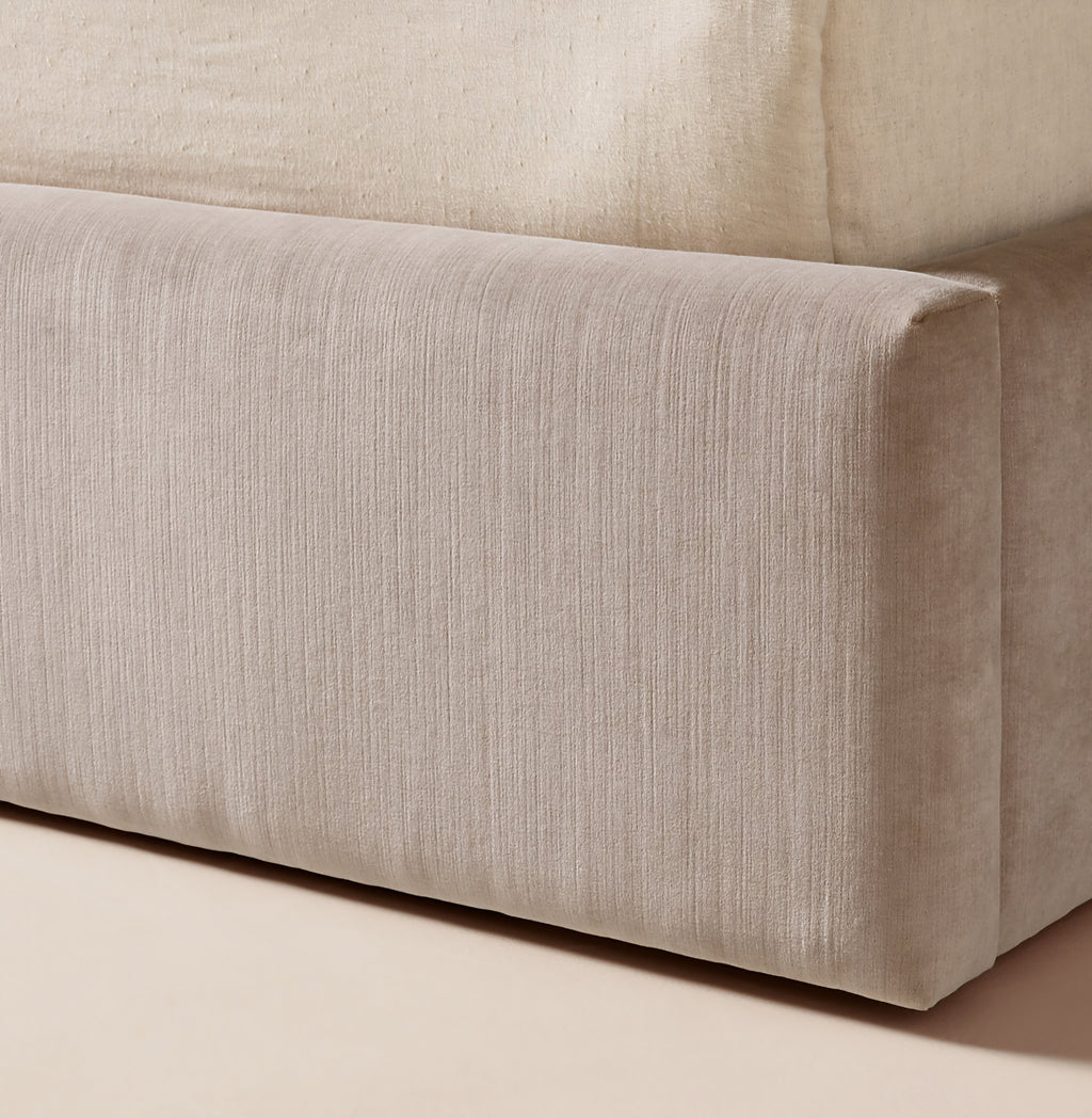 THE ONE × Abbott — Arctic Blue Velvet Upholstered Extended King Platform Bed