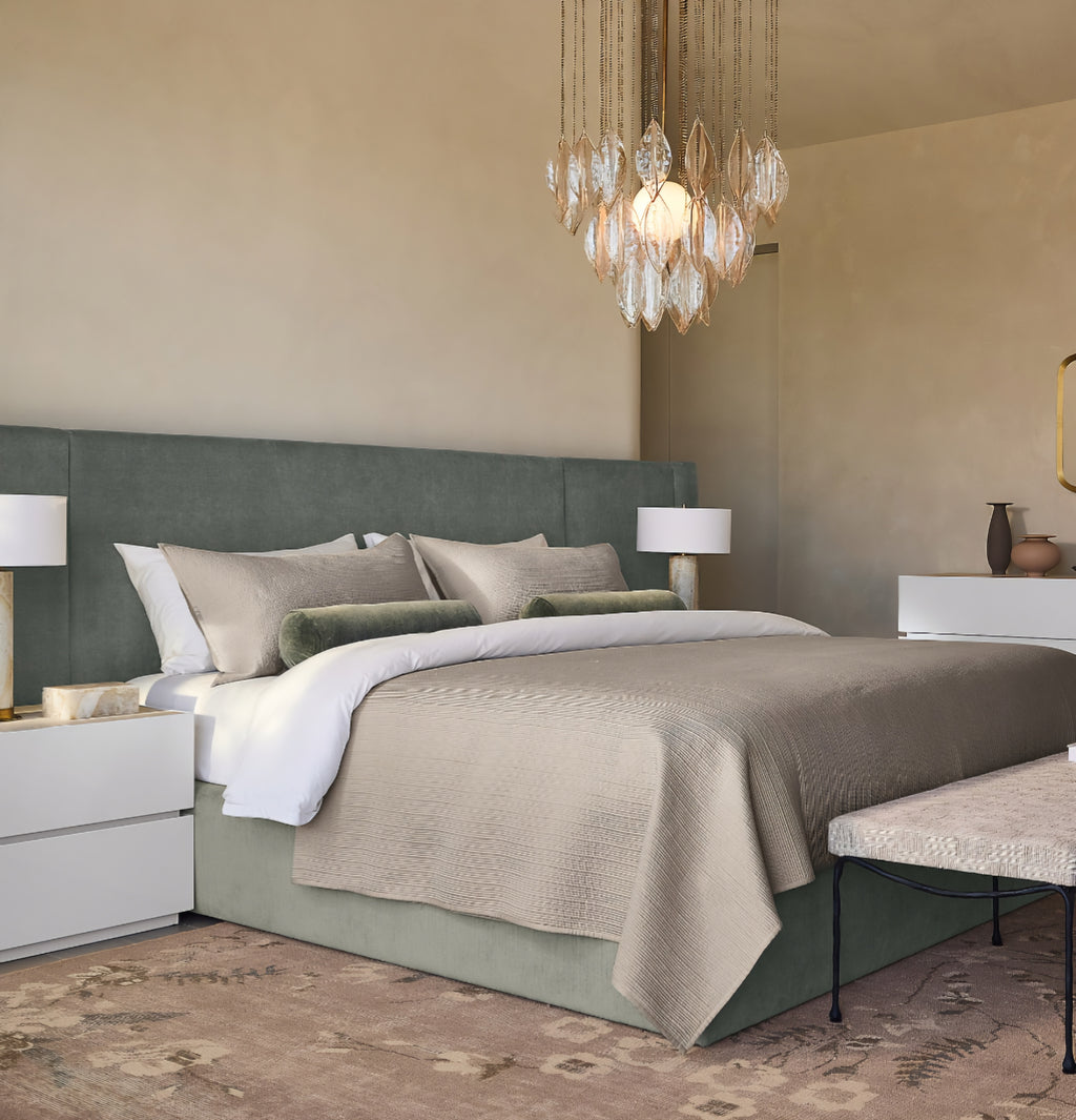 THE ONE × Abbott — Arctic Blue Velvet Upholstered Extended King Platform Bed