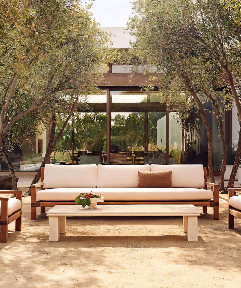 THE ONE × Oakley — Teak Outdoor Sofa with Ivory Sunbrella® Cushions (100")