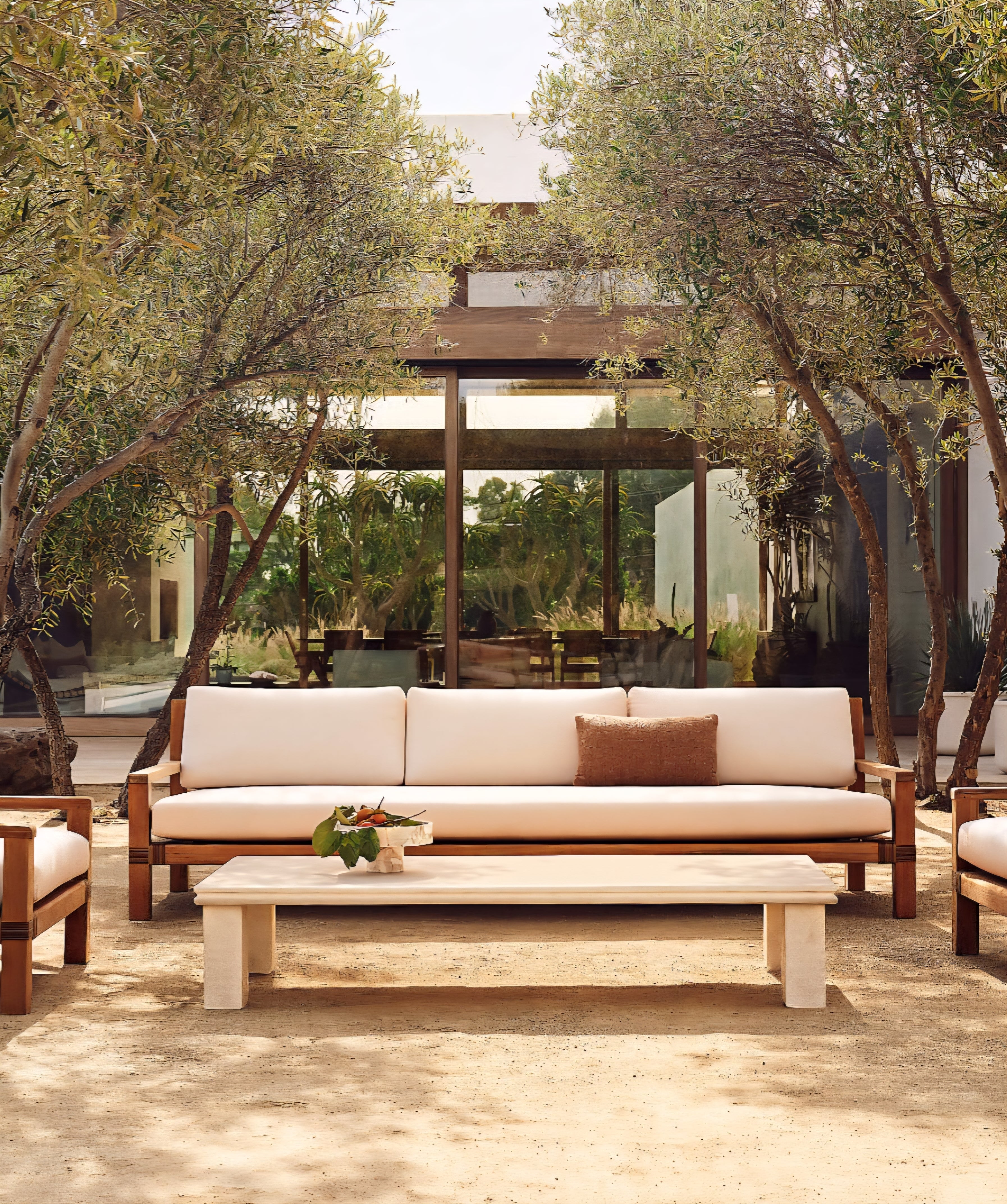 THE ONE × Oakley — Teak Outdoor Sofa with Ivory Sunbrella® Cushions (100")