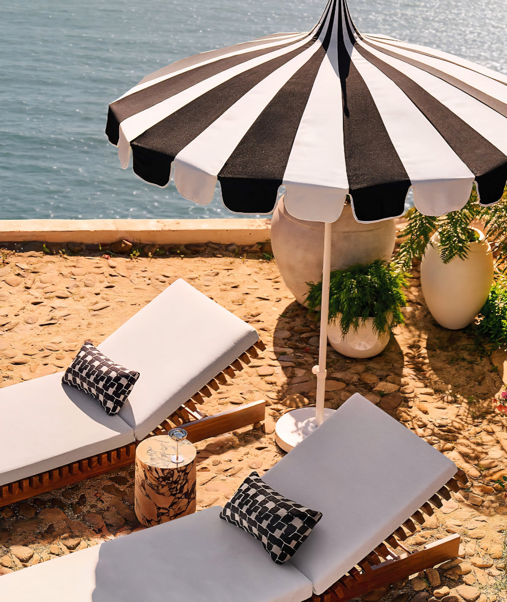 THE ONE × Taiko — Stained Teak Outdoor Sun Lounger with Sunbrella® Cushions