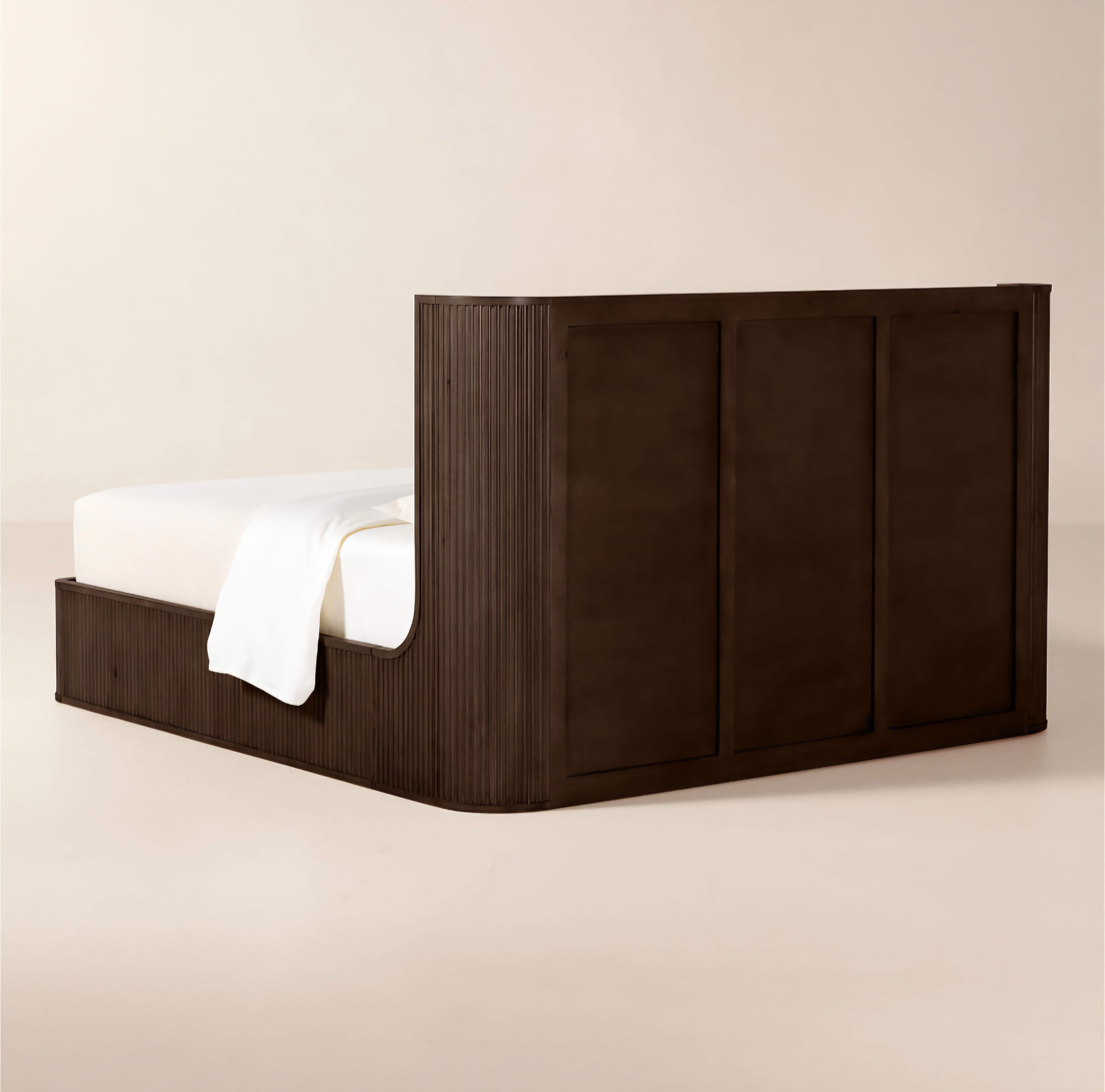 THE ONE × Davison — Fluted Dark Brown Wood King Bed