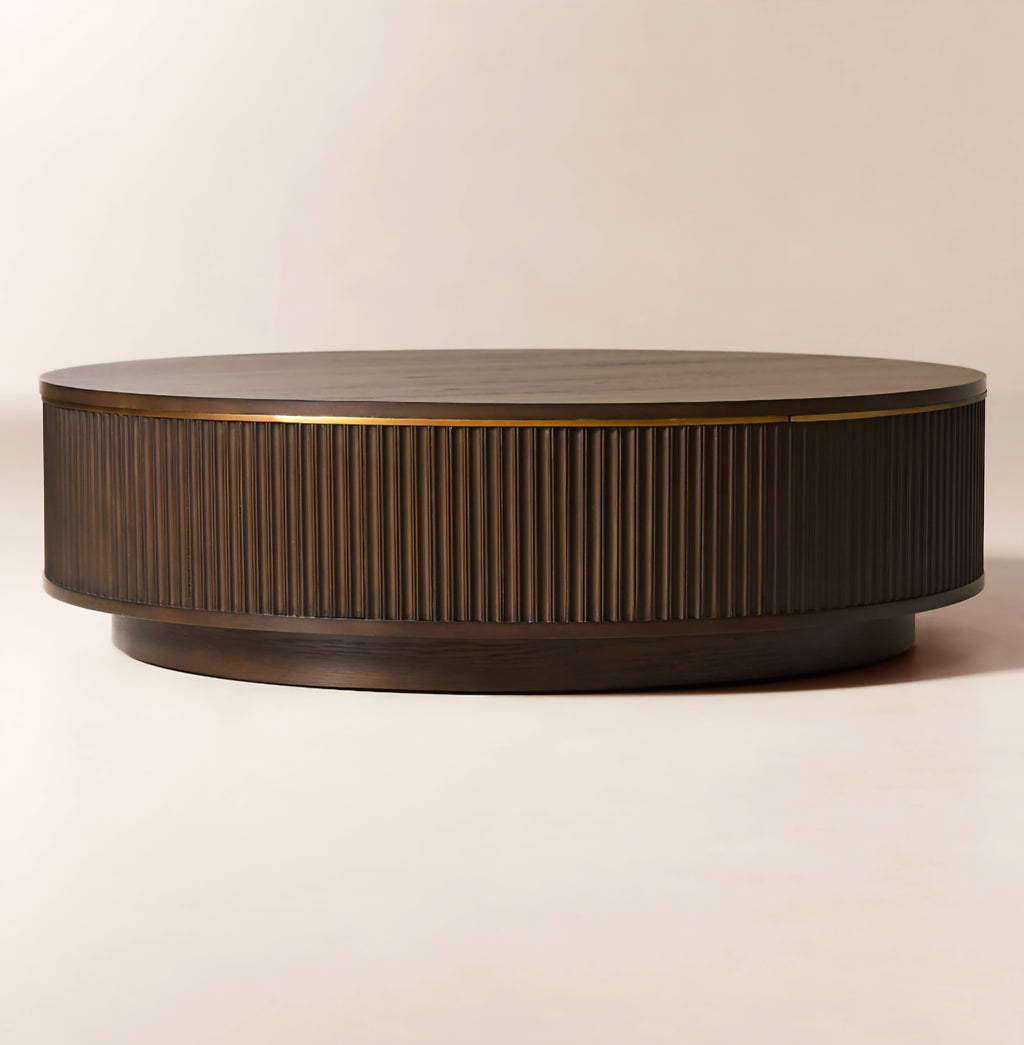 THE ONE × Davison — Round Fluted Dark Oak Coffee Table 50" Round
