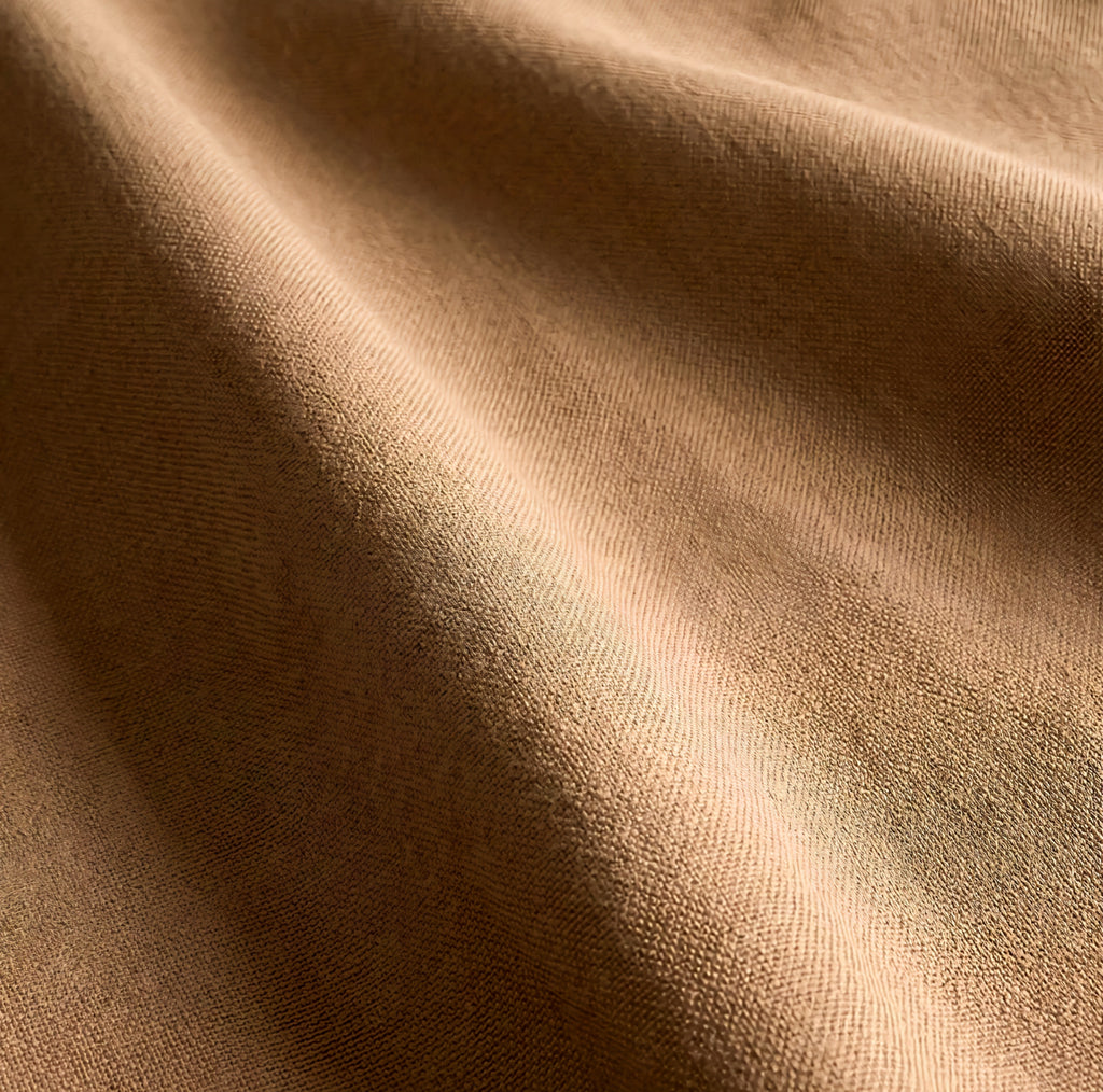 THE ONE × Emile — Camel Velvet Ruched Sofa