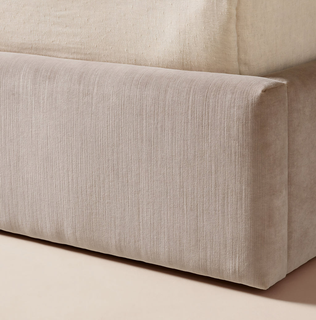 THE ONE × Abbott — Arctic Blue Velvet Upholstered Extended King Platform Bed