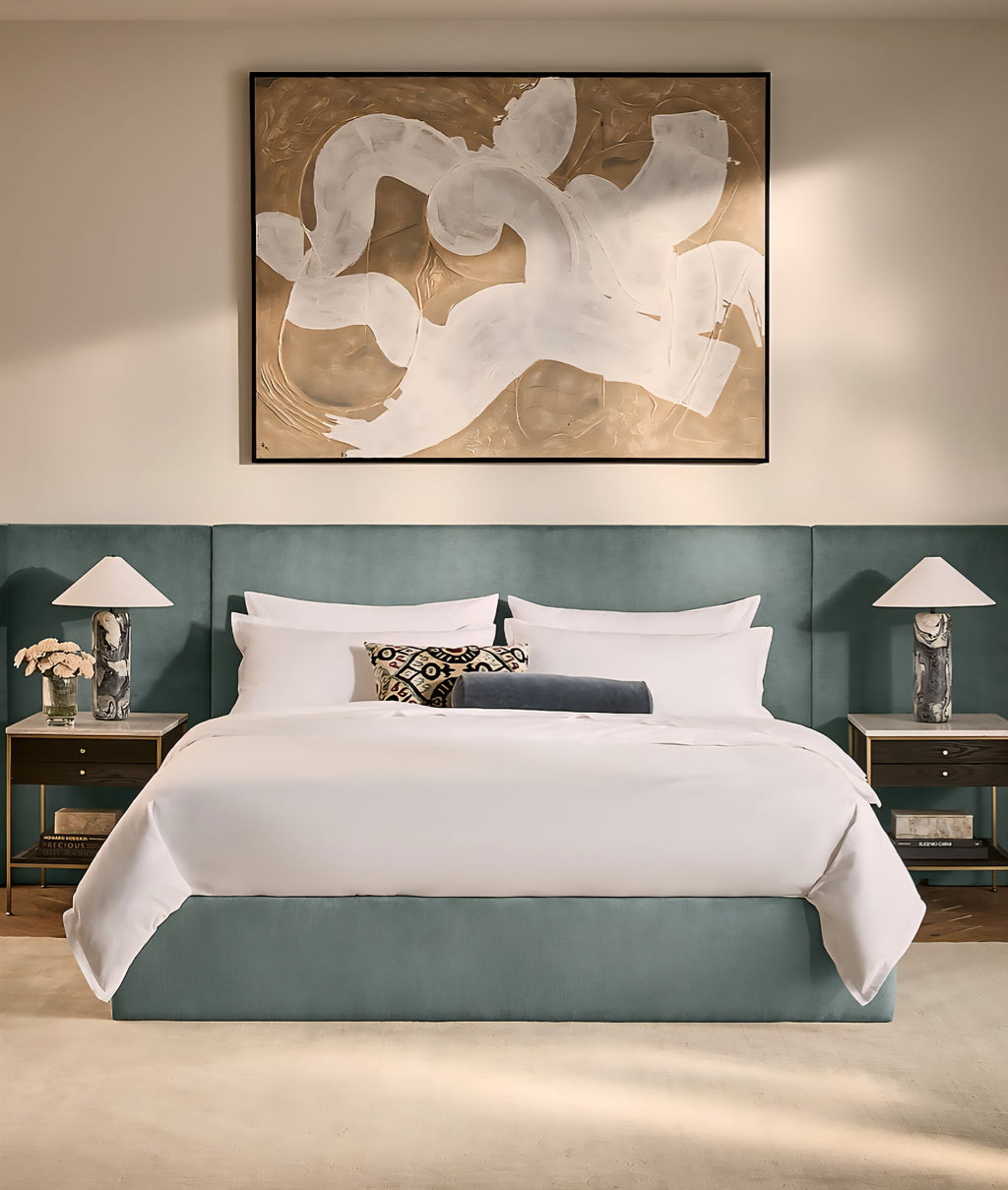 THE ONE × Abbott — Arctic Blue Velvet Upholstered Extended King Platform Bed