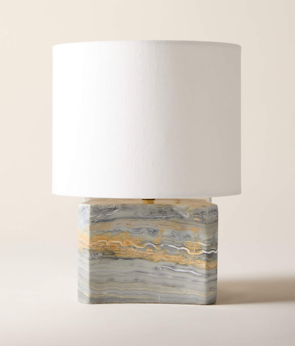 THE ONE × Anelle — Petite Blue Onyx Table Lamp with Linen Shade
