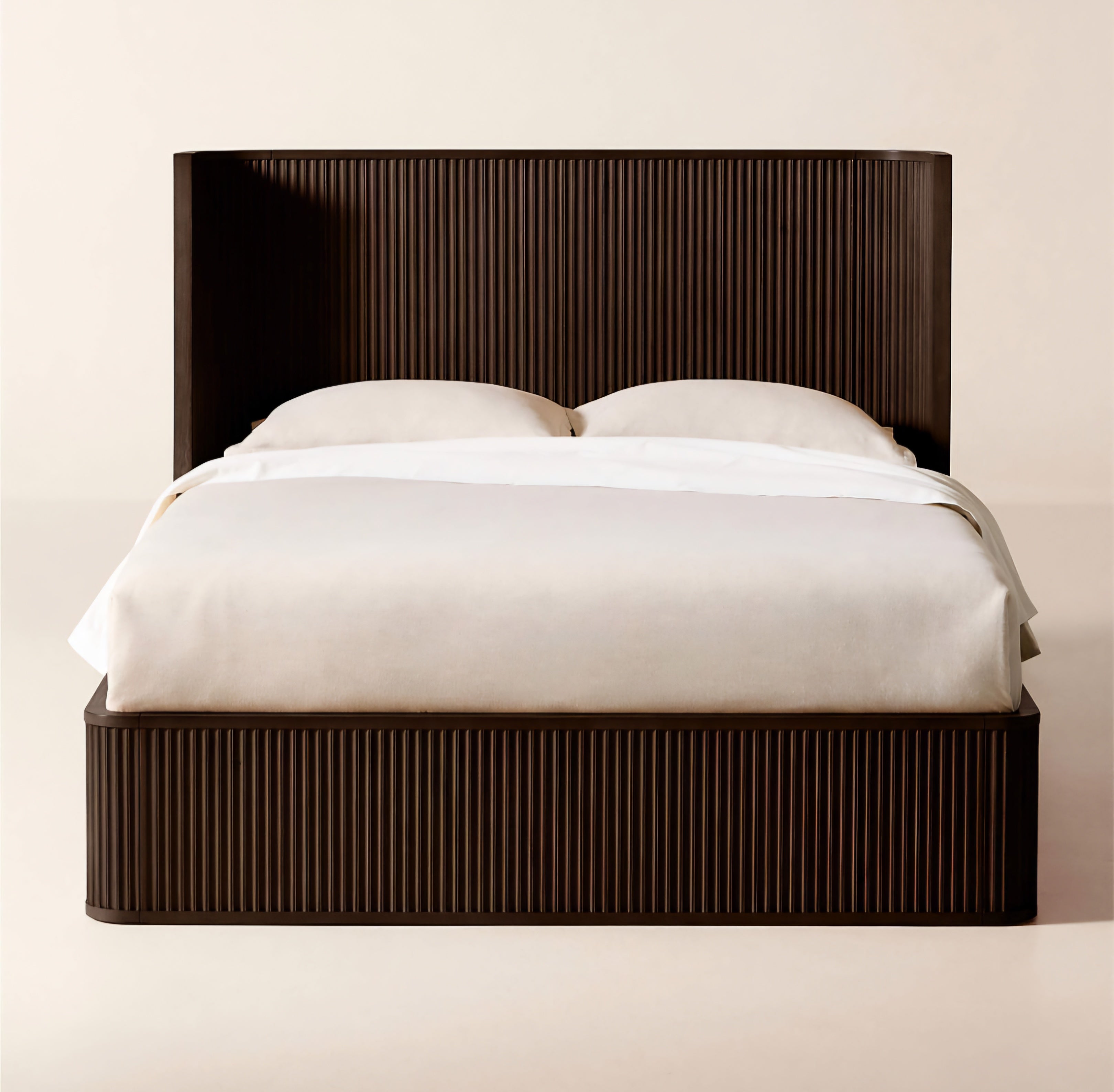 THE ONE × Davison — Fluted Dark Brown Wood Queen Bed