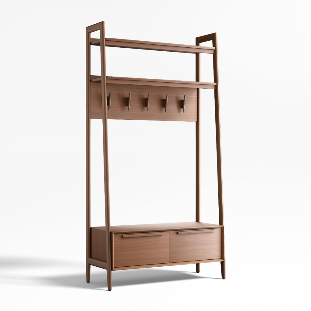 THE ONE × Tate — Walnut Wood Hall Tree with Bench and Shoe Storage (44")
