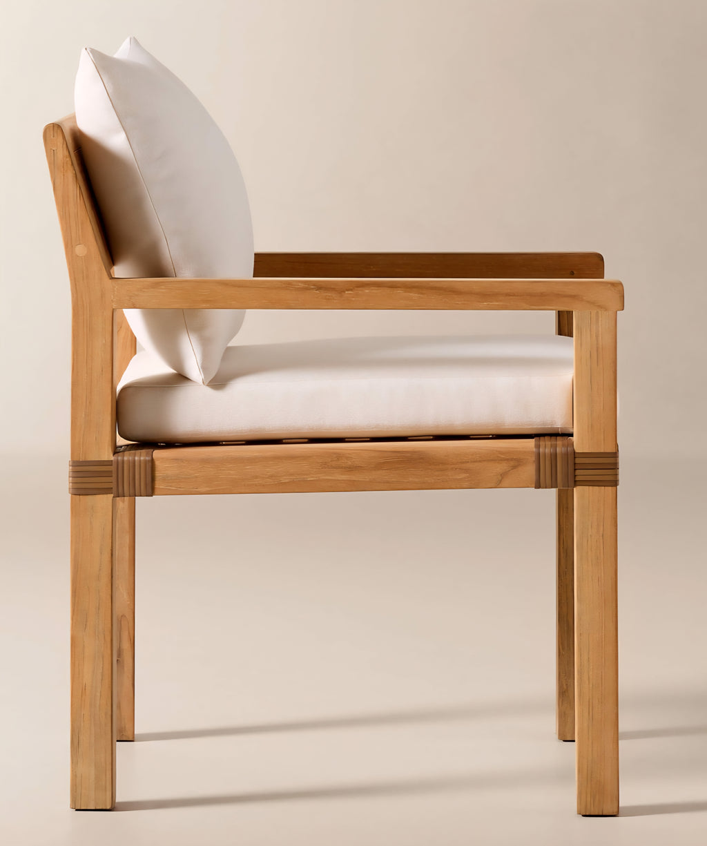 THE ONE × Oakley — Teak Outdoor Dining Armchair with Ivory Sunbrella® Cushion