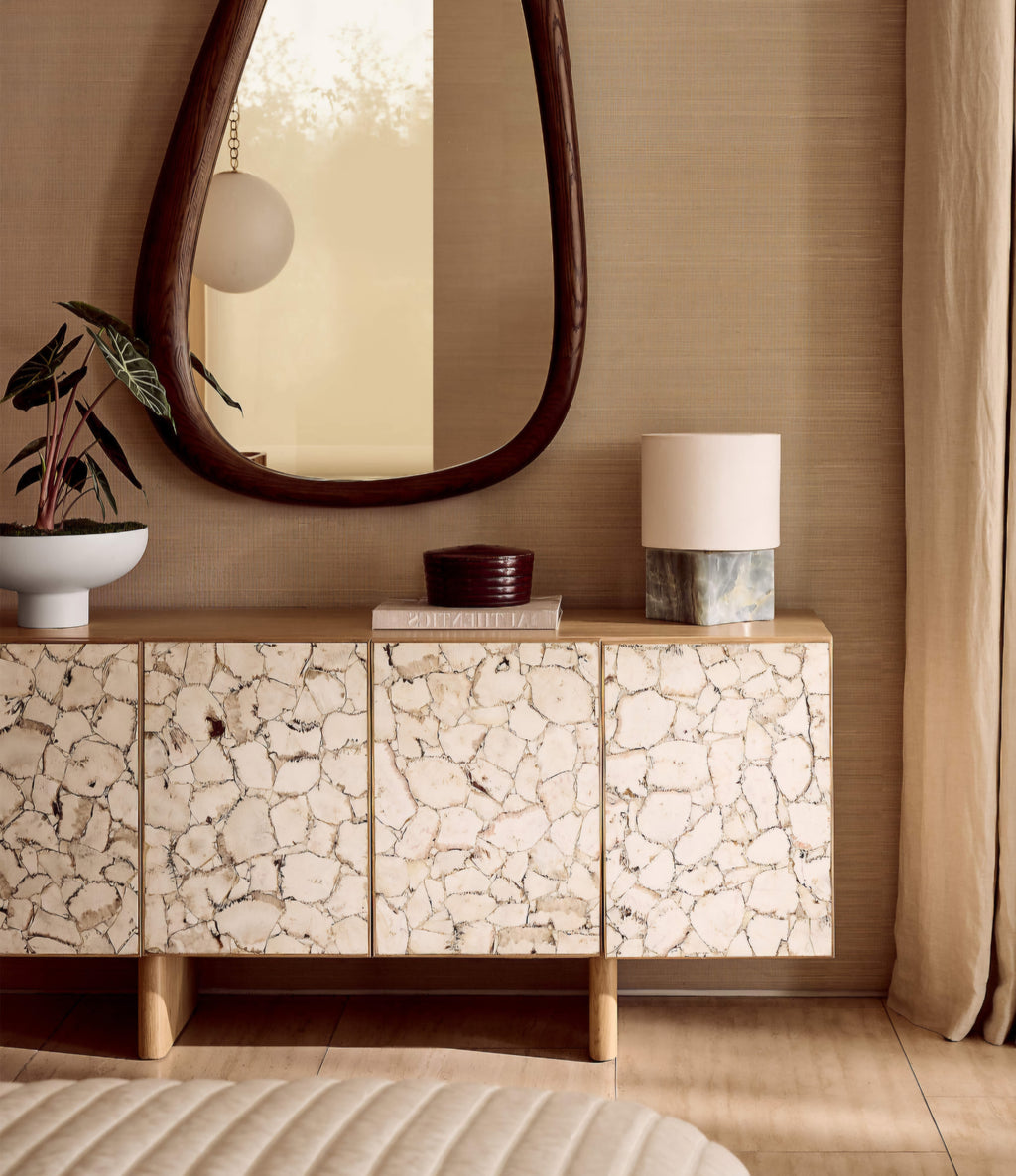 THE ONE × Anelle — Petite Blue Onyx Table Lamp with Linen Shade