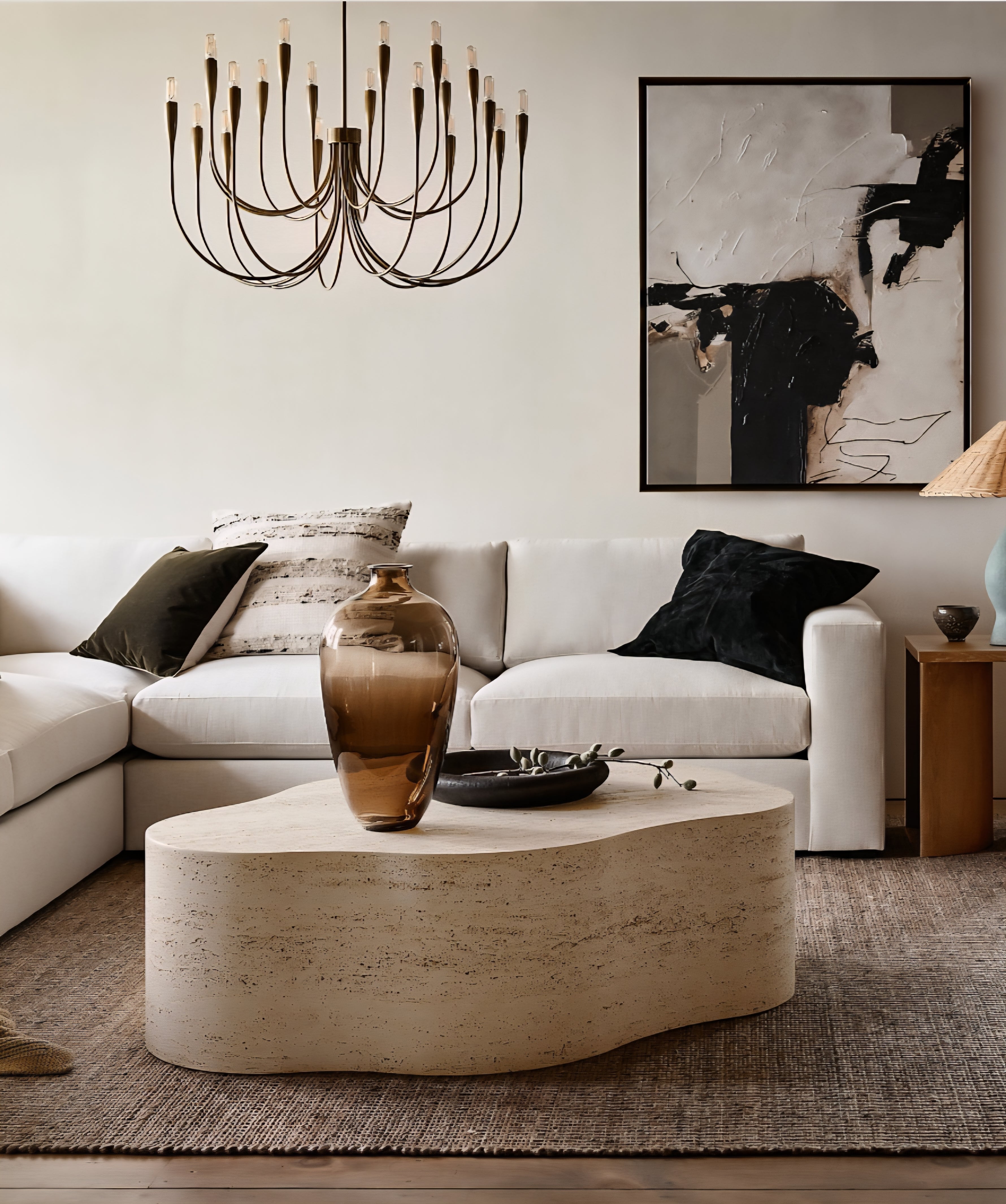 THE ONE × Courbe — Green Ceramic Table Lamp with Rattan Shade