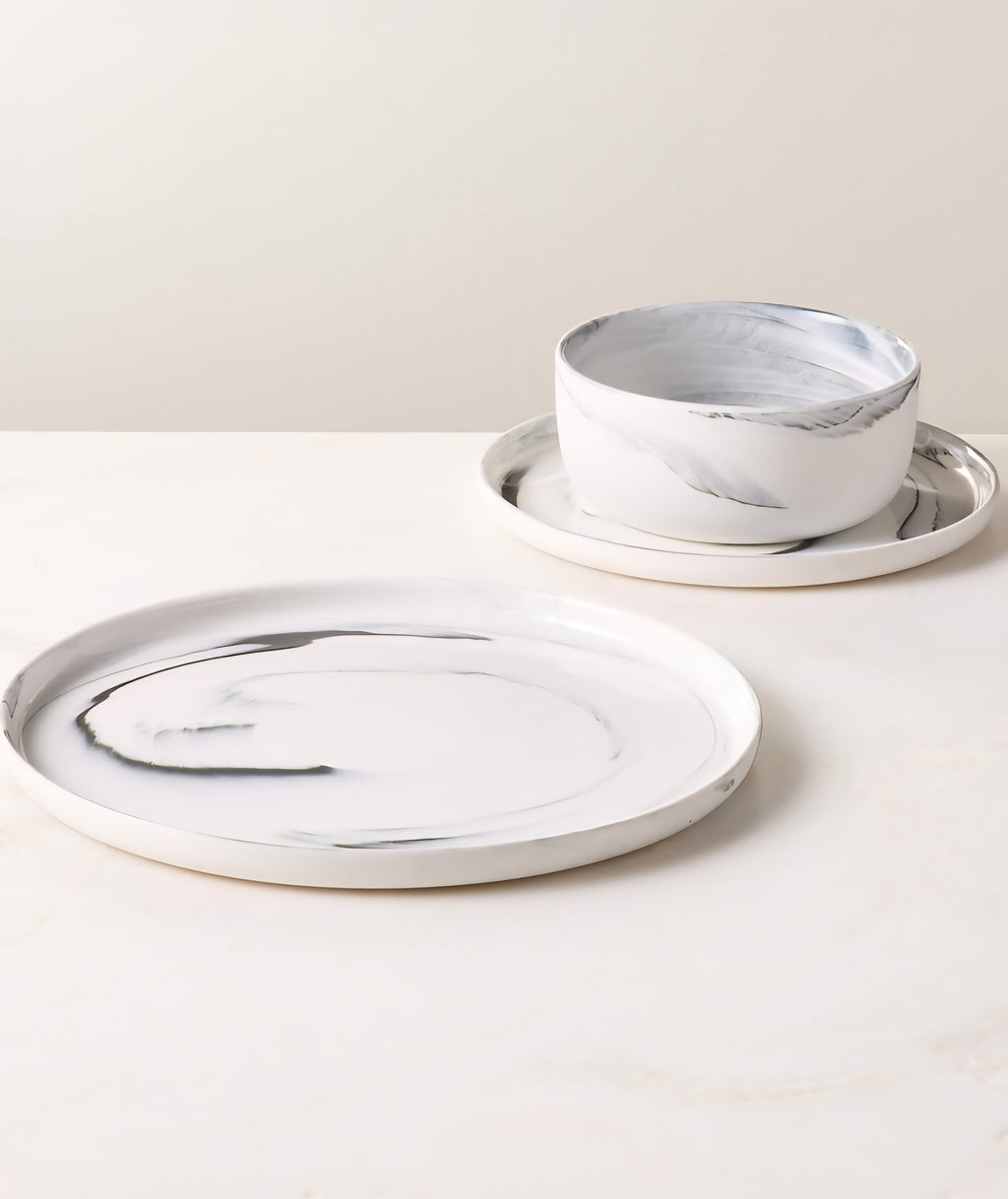 THE ONE × Swirl — 3-Piece Black and White Dinnerware Set