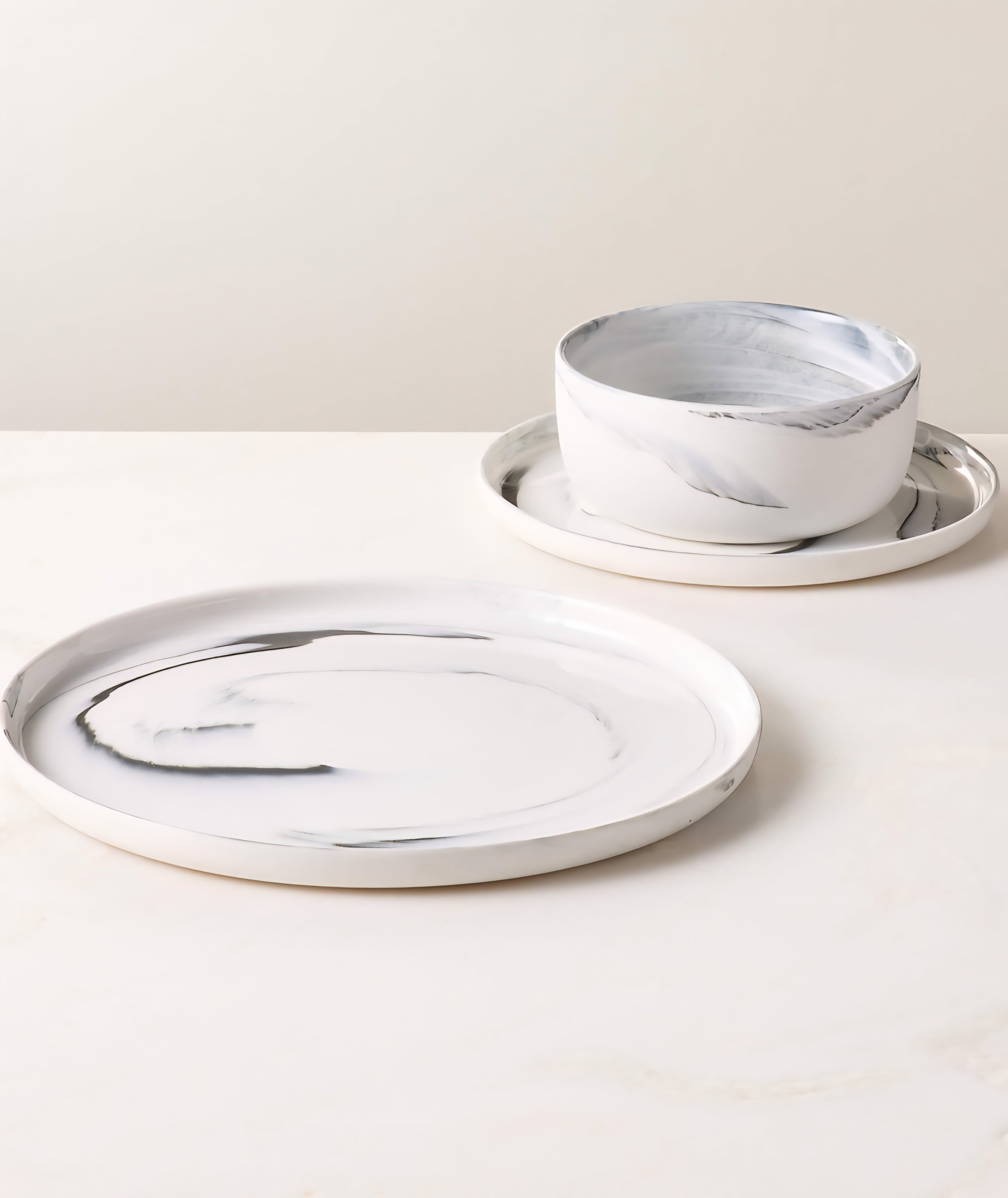 THE ONE × Swirl — 3-Piece Black and White Dinnerware Set