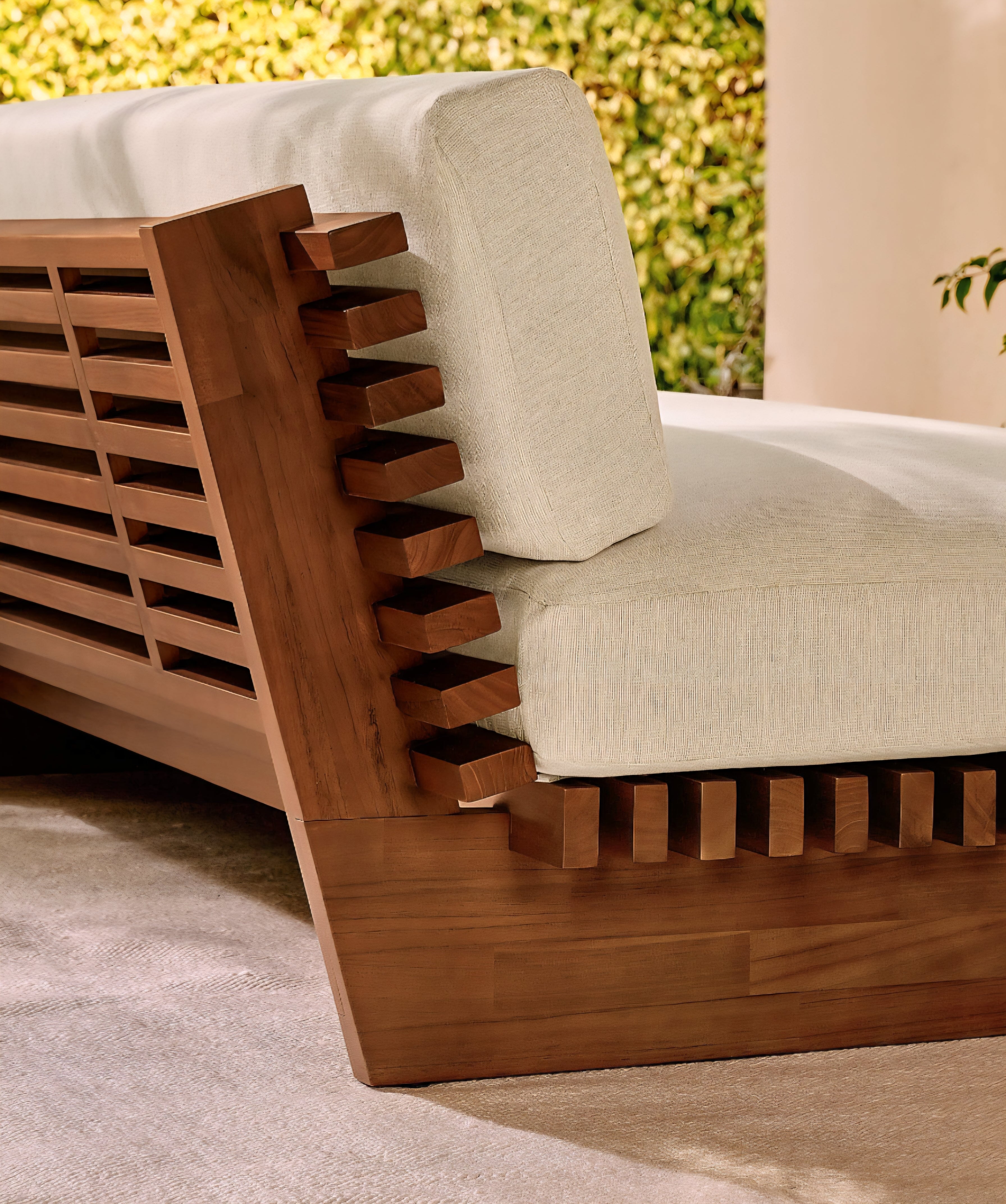 THE ONE × Taiko — Stained Teak Outdoor Loveseat with Sunbrella® Cushions