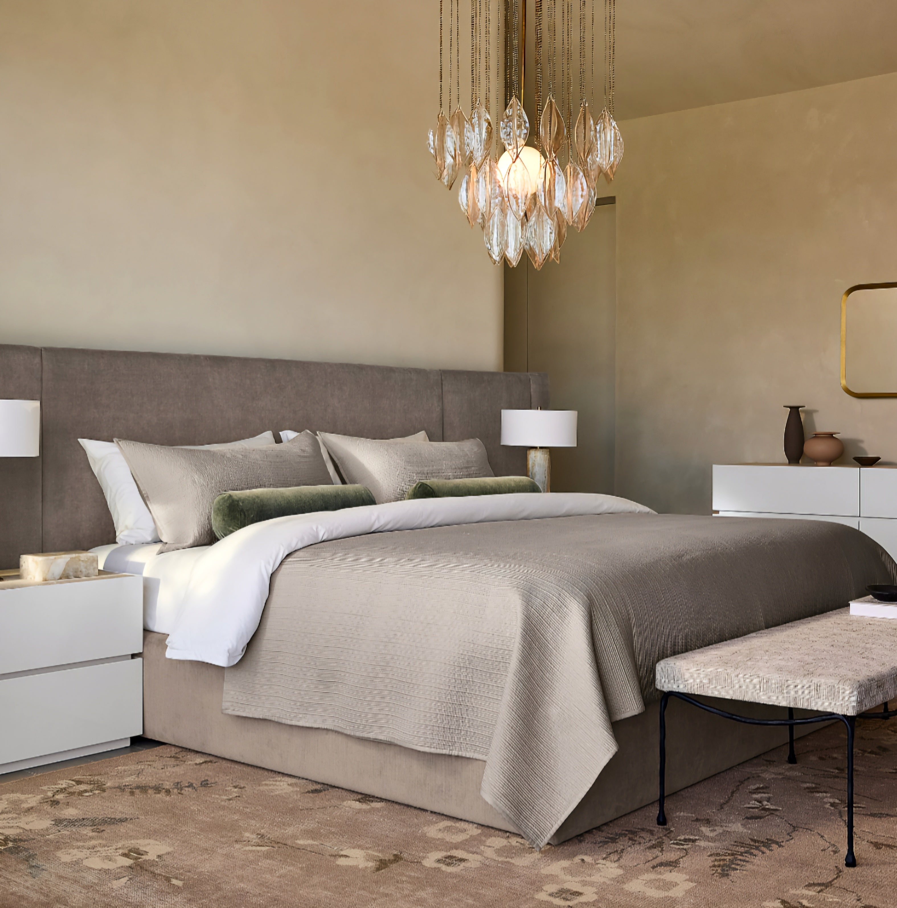 THE ONE × Abbott — Arctic Blue Velvet Upholstered Extended King Platform Bed