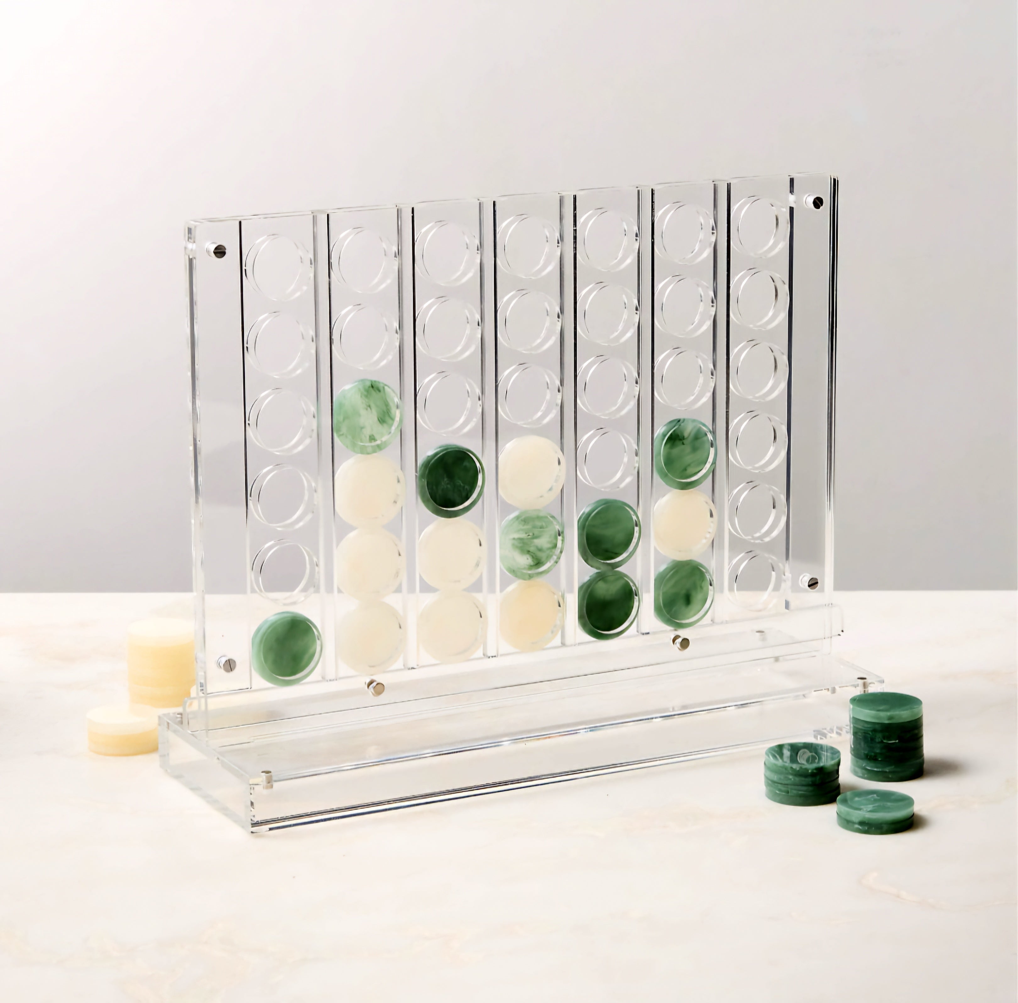 THE ONE × Four in a Row — Warm White and Green Acrylic Game