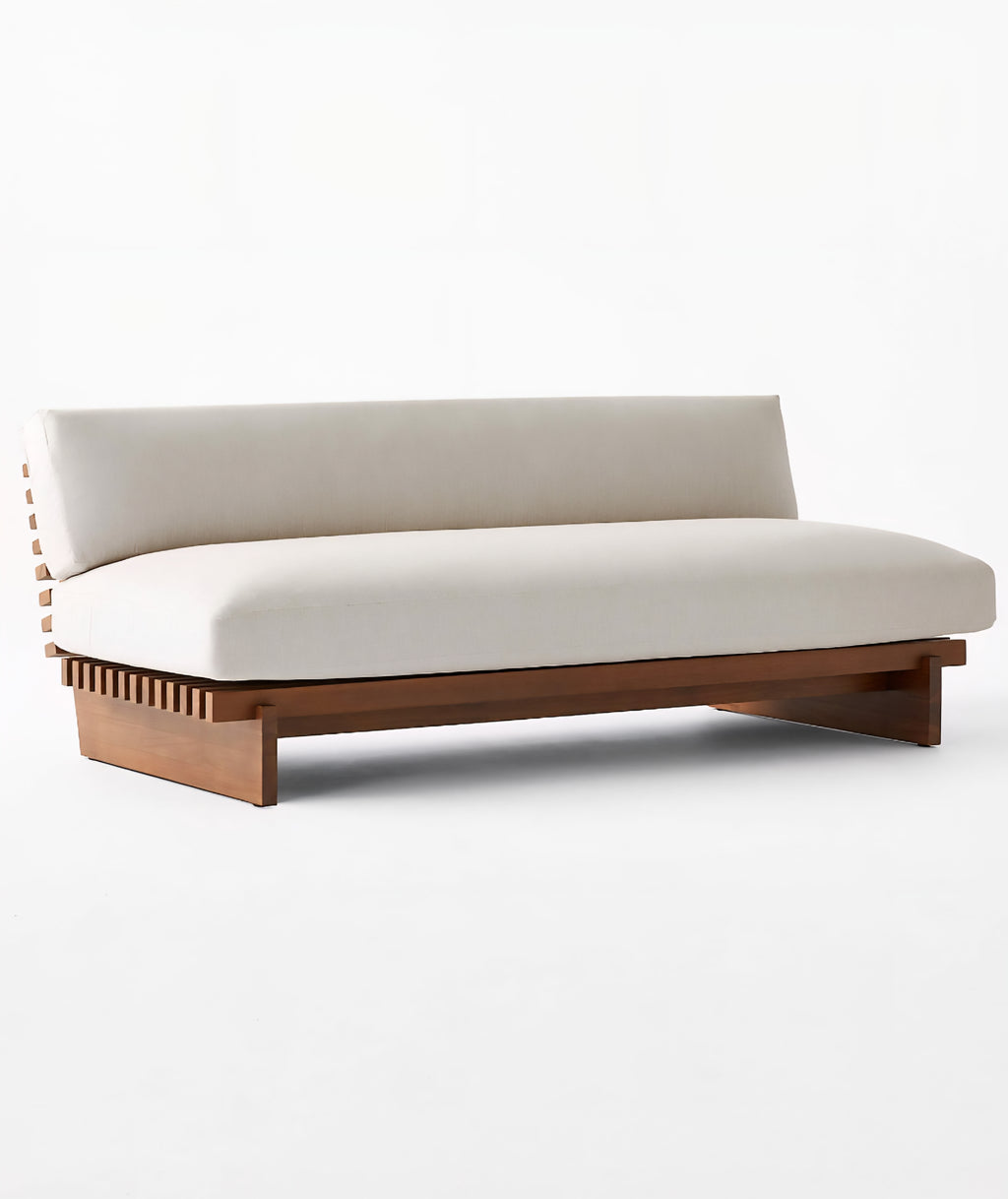 THE ONE × Taiko — Stained Teak Outdoor Loveseat with Sunbrella® Cushions